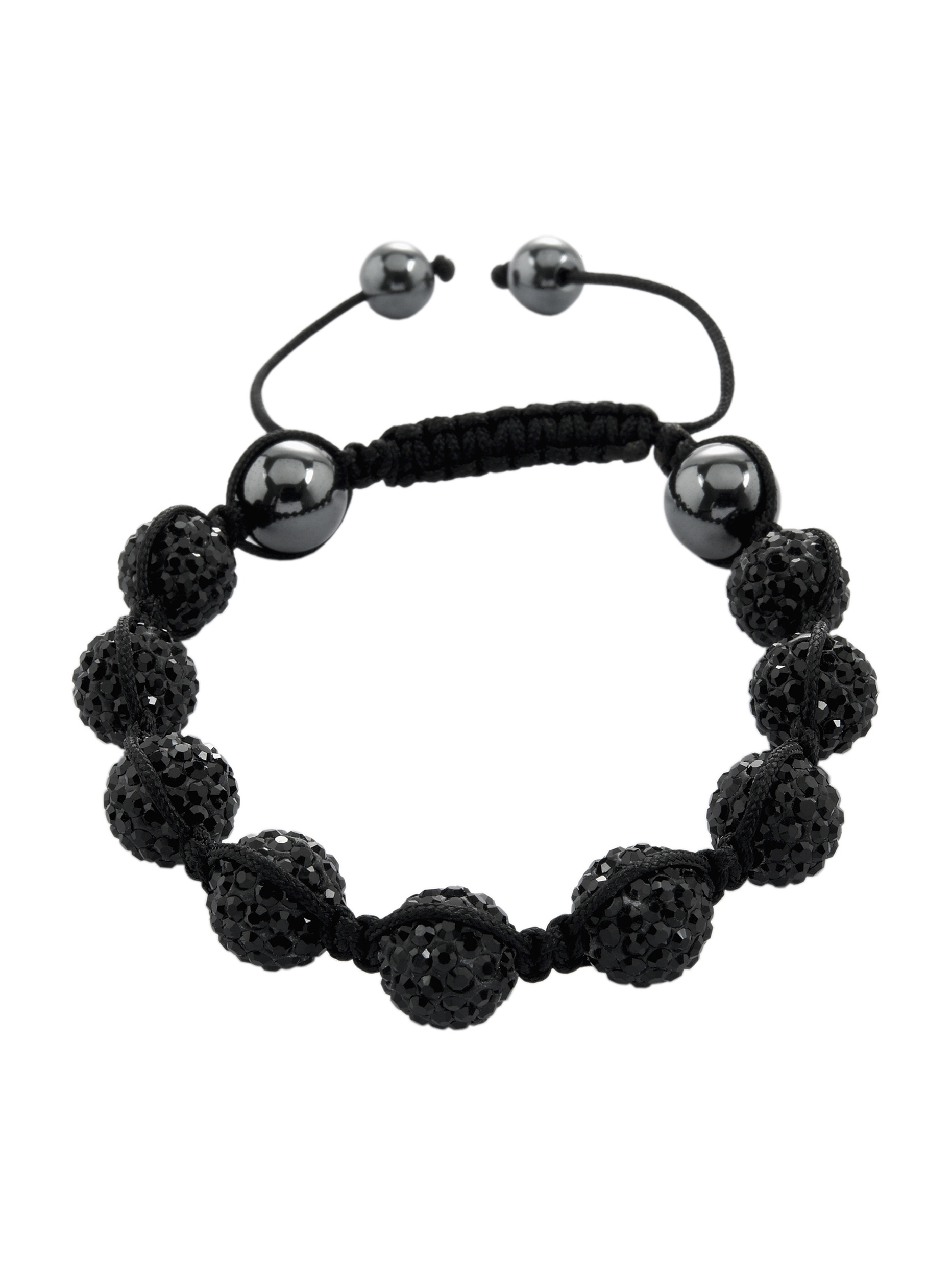 Jewelry Shamballa Bracelet Black, Length Adjustable Various Stones on JBM 1144–598 Fabric Black, 10 cm, Fabric, Hematite
