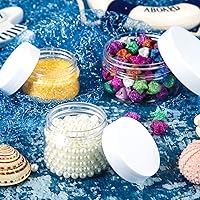 Vista 6 de 24 tarros redondos de apertura ancha de plástico transparente con tapas para almacenar líquidos y productos sólidos., Plástico, Tapa transparente.