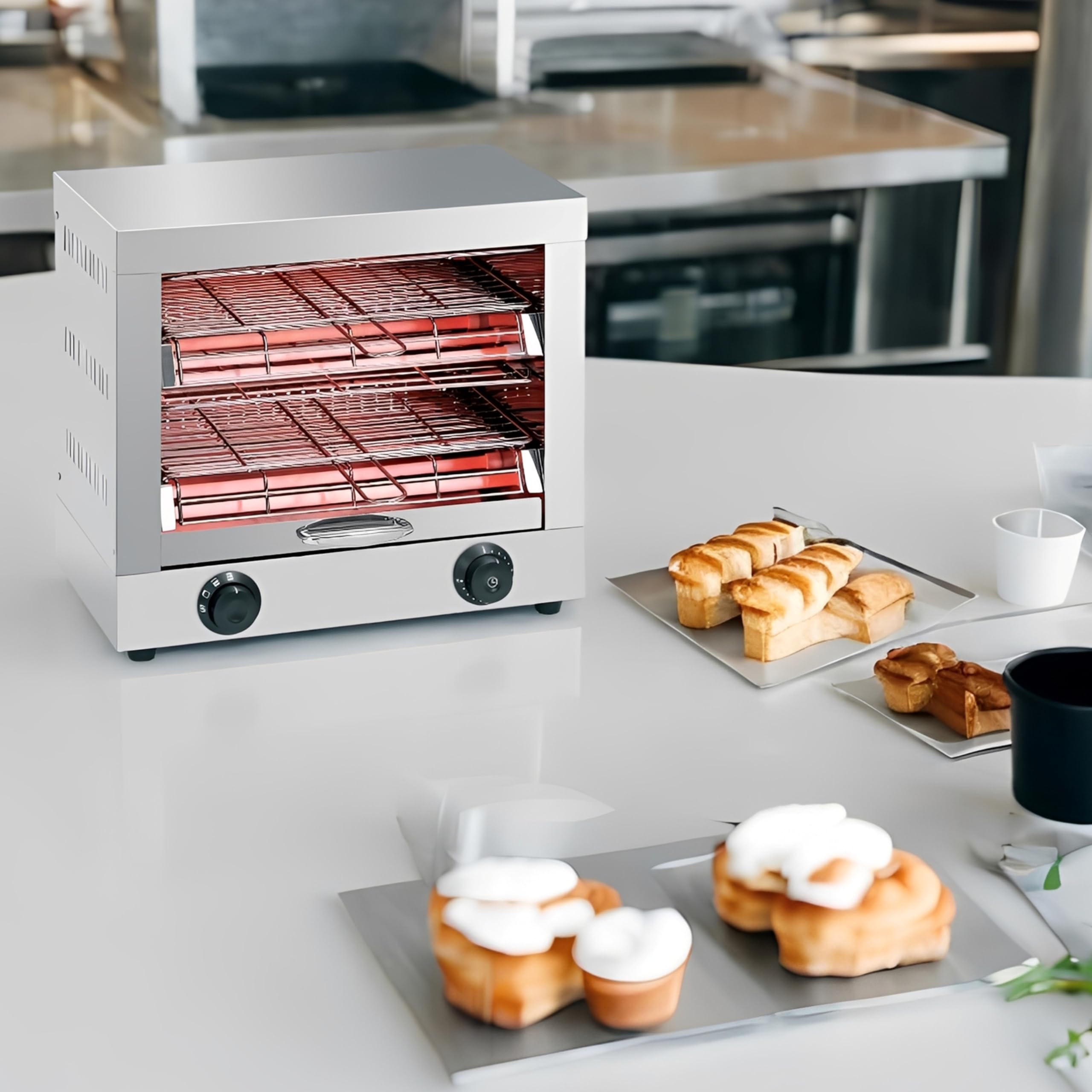 MBH - Tostadora industrial eléctrica 2 pisos INOX para HOSTELERÍA. Horno tostador de pan profesional para bar y restaurante.