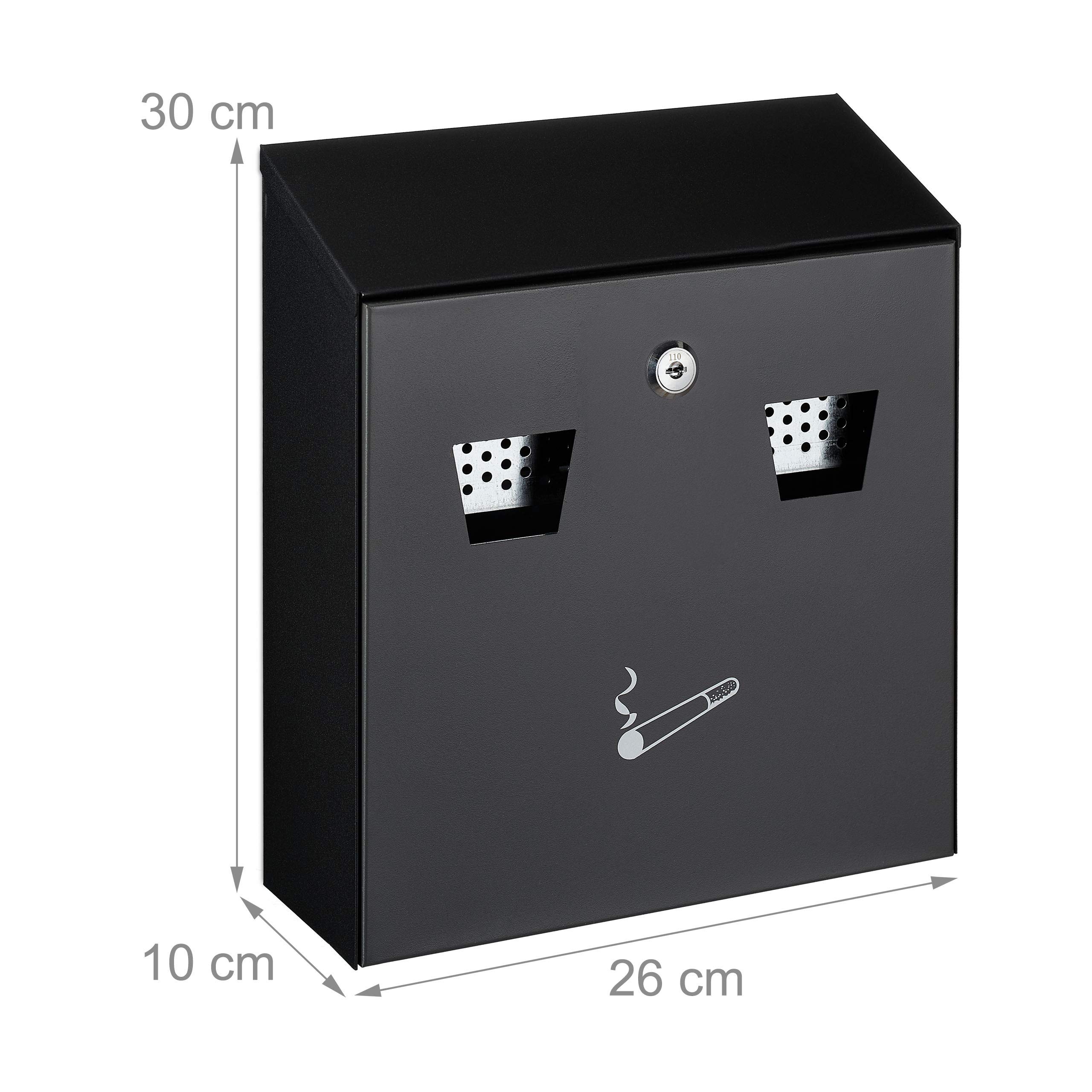 Relaxdays Cenicero de Pared para Exterior, Resistente a la Intemperie, Llave y Material de Montaje, Volumen de 3L, Negro
