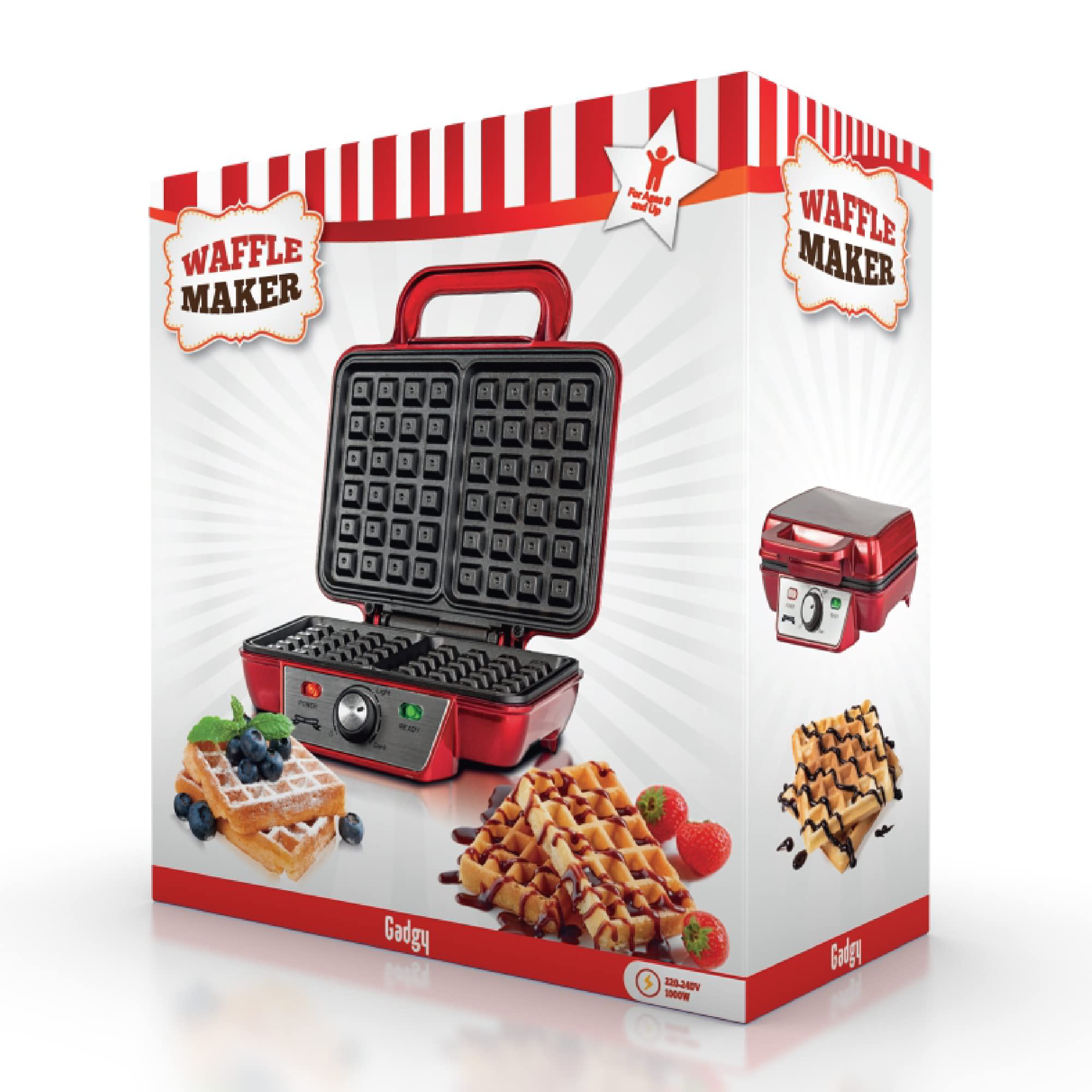 Gadgy® Gaufrier Belge 1000W – Appareil à Gaufres Antiadhésif 23x16,8 cm – Température Réglable, Indicateur LED, Poignée Isolée – Idéal pour Desserts et Fêtes