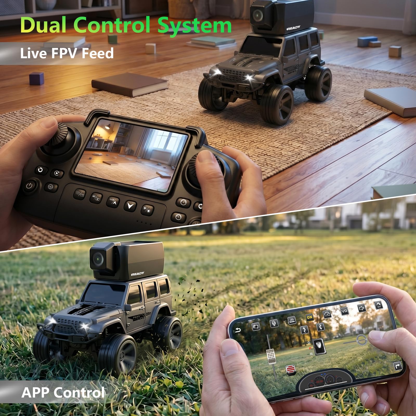 1/64 für Kinder Wiederaufladbares FPV-RC-Auto mit Kamera,2.4GHz LCD-Display | Magnetische 45°Kamera, Live Video per App,2 Geschwindigkeiten,2.4 GHz,LCD-Bildschirm – Geschenk für Kinder 6–12 Jahre