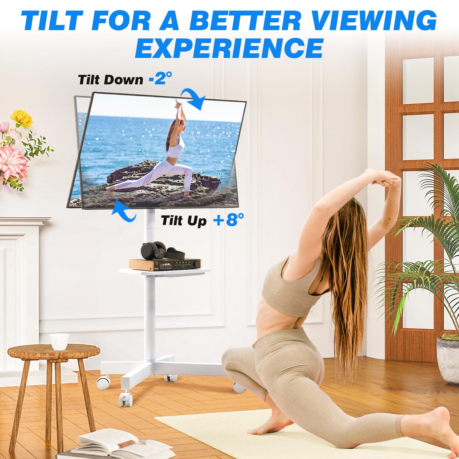 RFIVER Supporto TV da Pavimento Porta TV con Ruote Carrello per Schermi Plasma/LCD/LED 27-60 Pollici, Mobile TV con Ruote Max.40 kg, Max VESA 400 x 400 mm con Altezza Regolabile Bianco