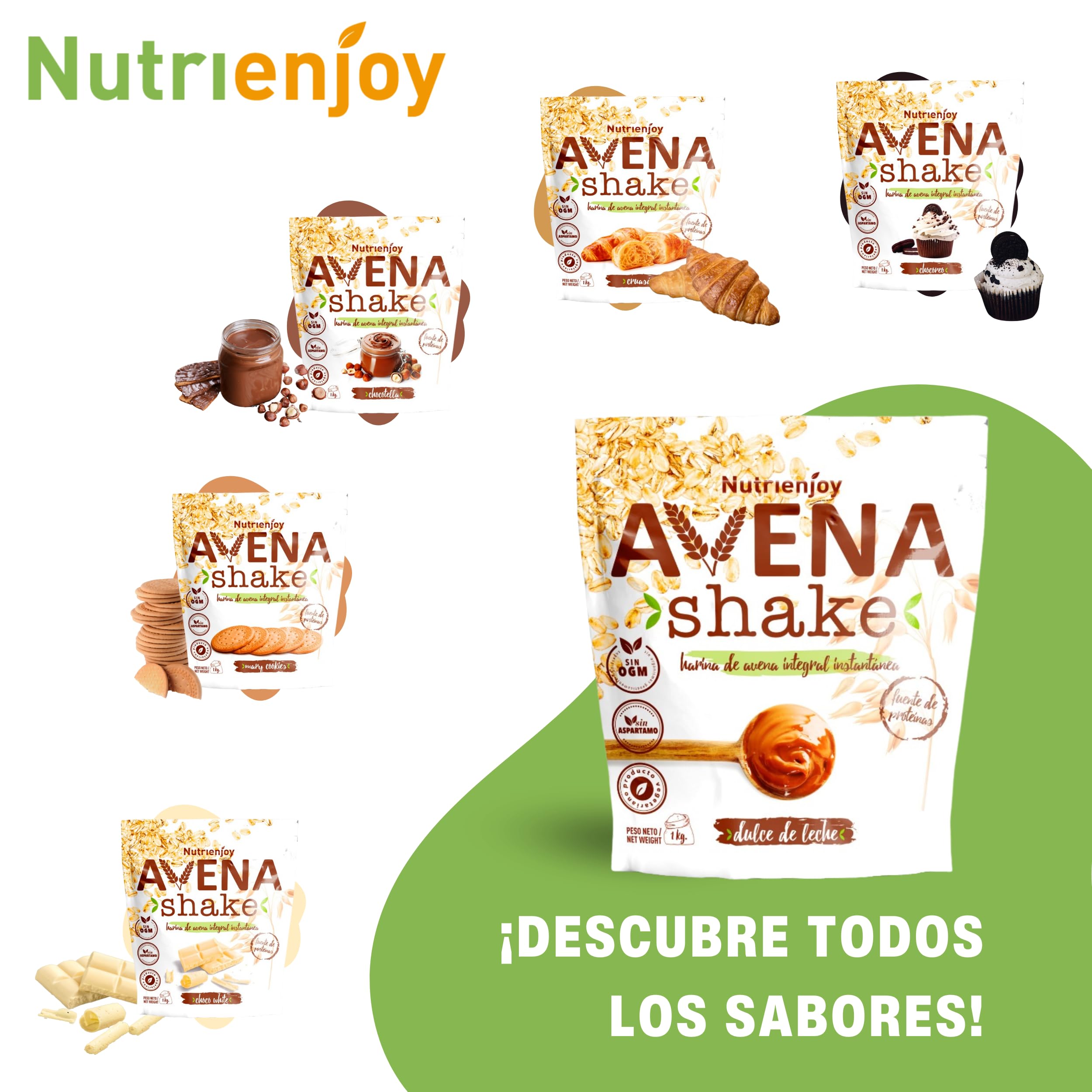 NutriEnjoy - Avena Shake 1Kg | Copos de Avena Integral Molidos | Harina de Avena Sabores | Avena en Polvo | Harina de Avena Integral | Avena Instantánea Sabores Deliciosos (Dulce de Leche) — view 7