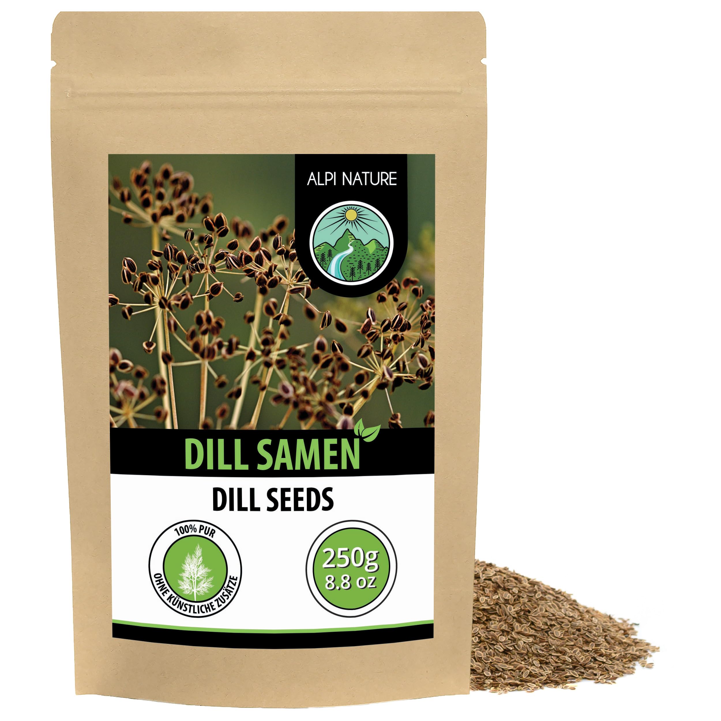 Alpi Nature Dillsamen 250g, Dill Samen ganz für Gewürzmischungen und Kräutertee, Einlegegewürz