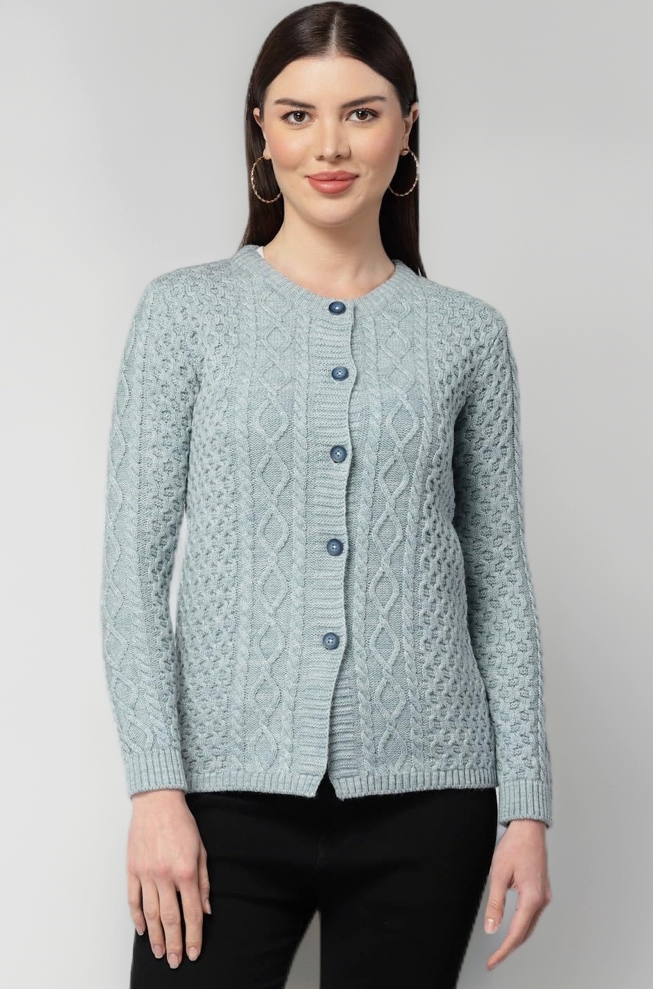 Kalt Women Sweater for Winters Woolen Acrylic Full Sleeve Round Neck Cable Design Cardigan Sweater for Women Winter Woollen Stylish