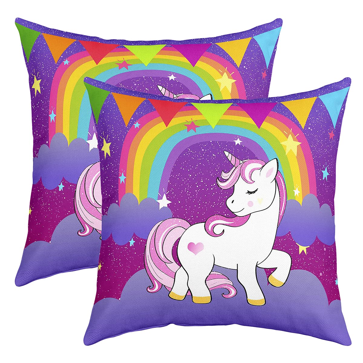 Mädchen Einhorn Kissenbezüge 40x40 Kawaii Niedliches Einhorn Druck Wurfkissen for Kinder Jungen,Cartoon Pferde Kissenbezüge Teenager Galaxy Stars Magisches Einhörner Tier Kopfkissenbezüge, Lila