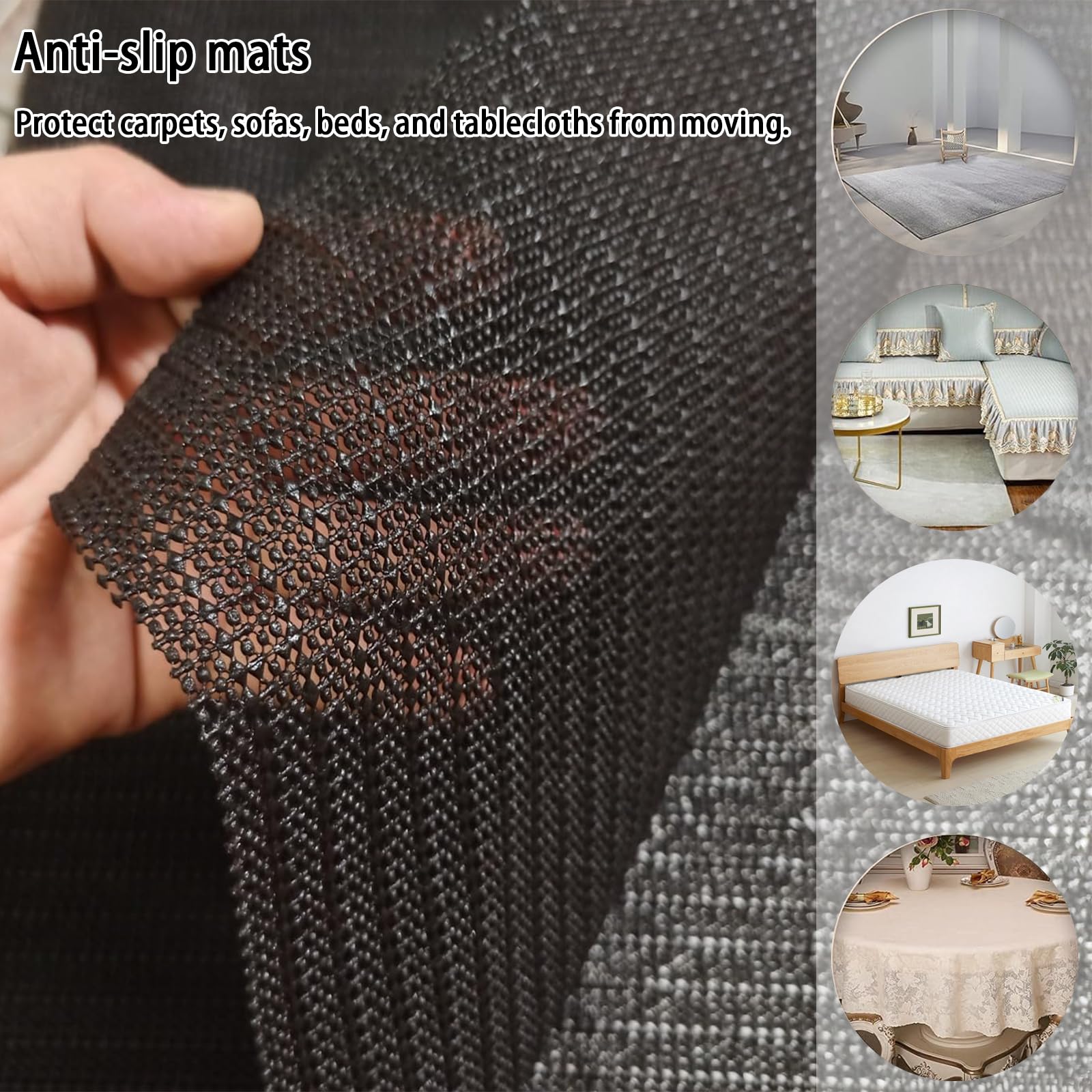 sous-Tapis Antidérapant 230 x 290 cm Réutilisable, Lavable, Facile à Peut Etre Coupé, Disponible en Plusieurs Tailles, Anti Derapant Tapis Lavable, Antidérapante pour Tapiss pour Chambre, Salon, Noir