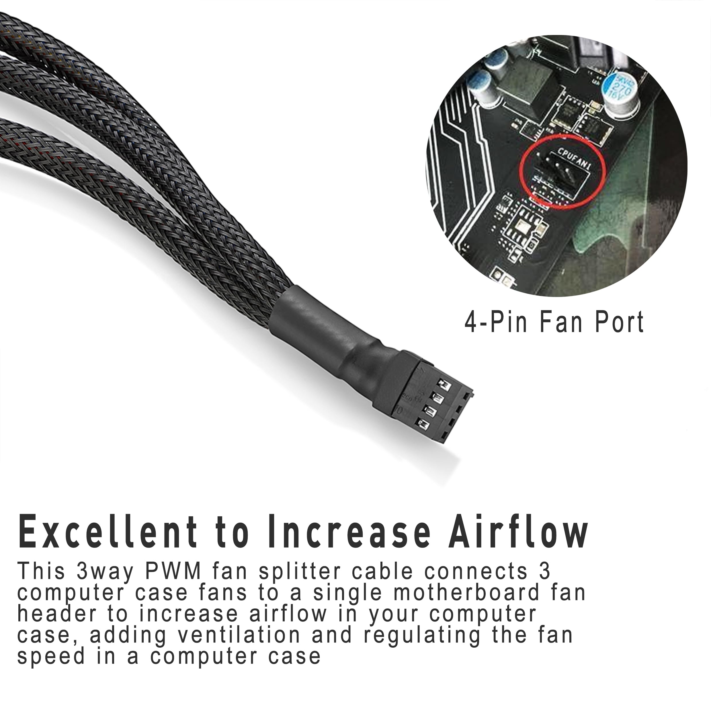 PWM Lüfter Splitter Kabel 10 Zoll Schwarz 3 Wege 4 Pin PC Lüfter Verlängerungskabel CA PWM Lüfterverlängerungskabel für Computer ATX Gehäuse 4-Pin/3-Pin Cooling Fan Cable