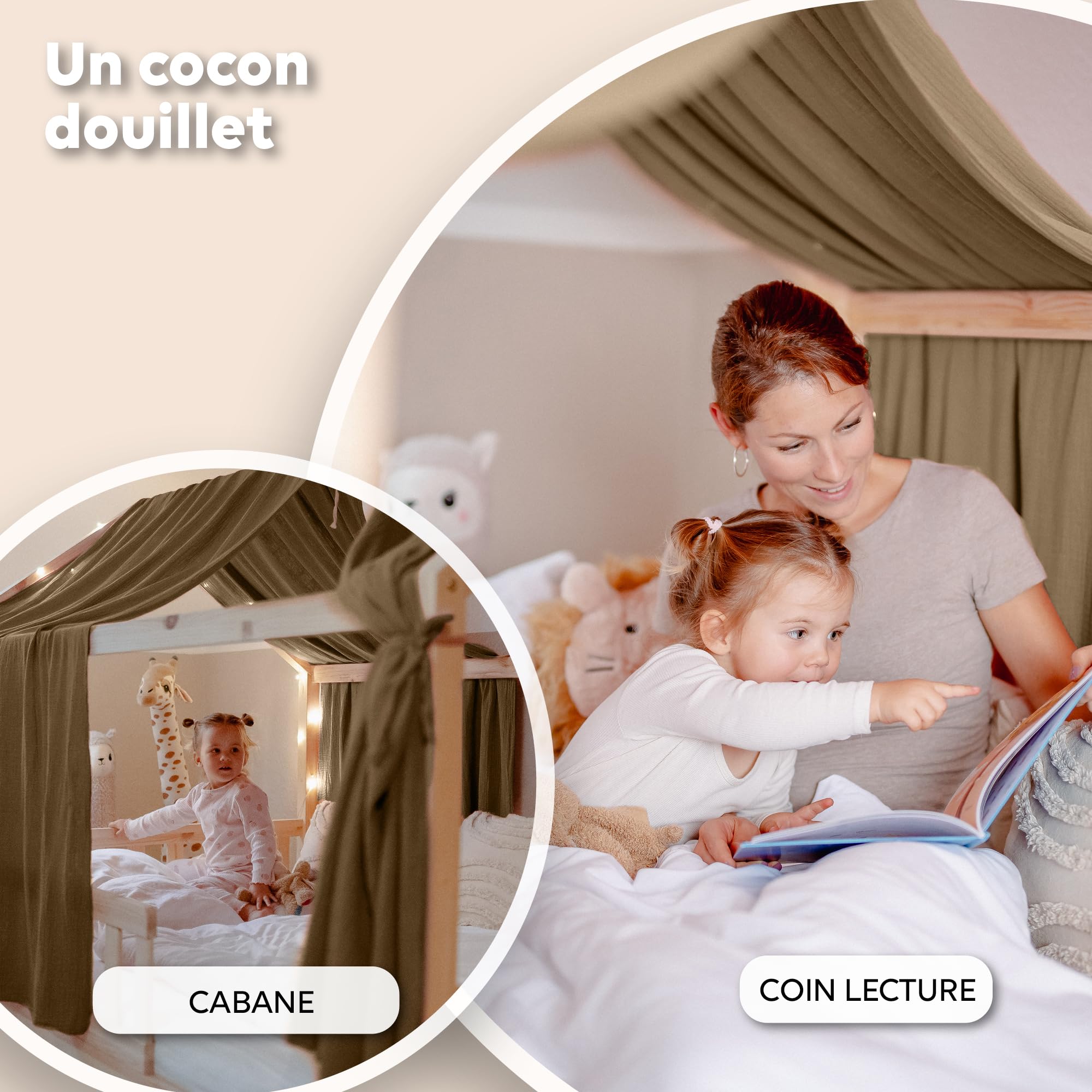 lilimaus Ciel de Lit Cabane Enfant Mousseline [100% Coton] Déco Chambre