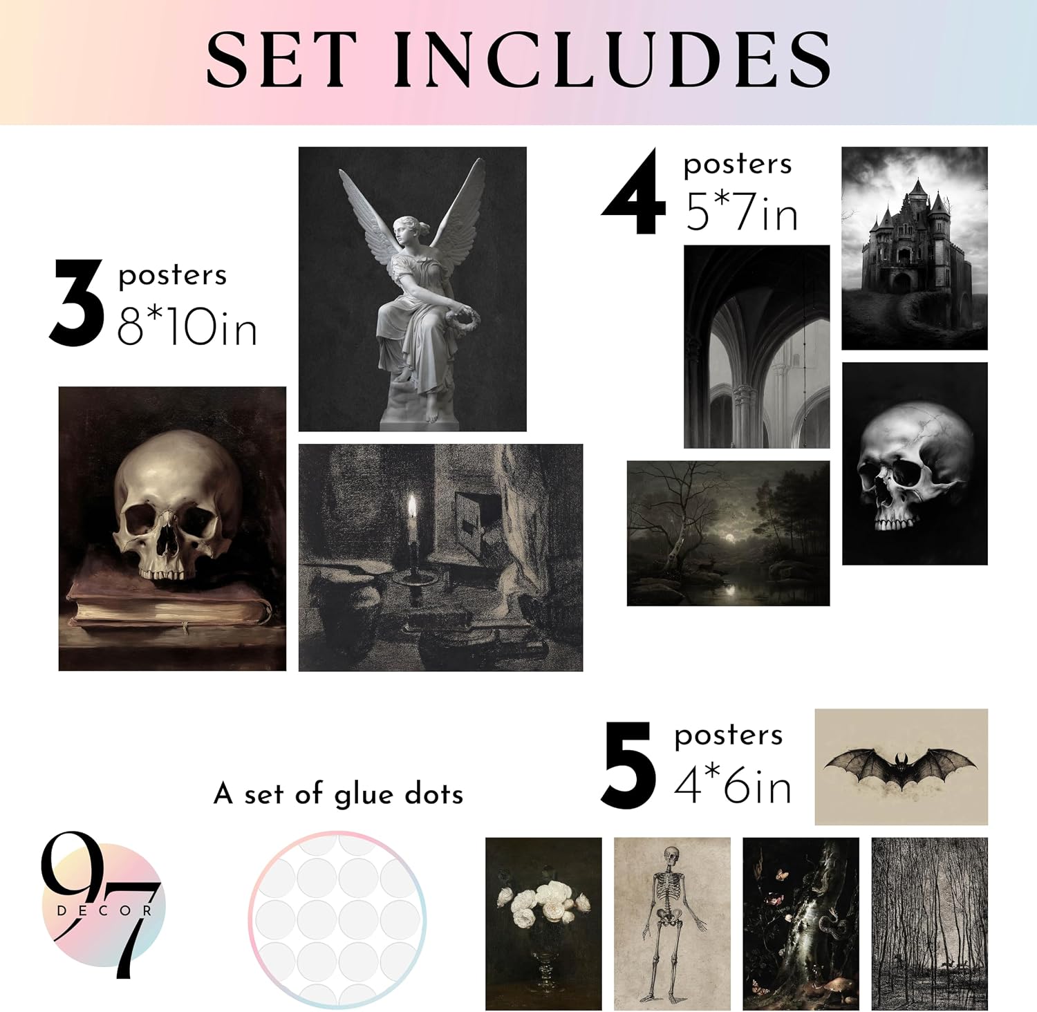 97 Decor Dark Gothic Home Decor Aesthetic - Halloween Gothic Wall Decor, Moody Wall Art Pictures, Creepy Skull Goth Posters Gallery Wall Prints For Home Dorm Bedroom Decorations (Unframed)