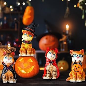 Amazon.co.jp: Soaoo ハロウィン猫置物 ハロウィン かわいい猫像セット