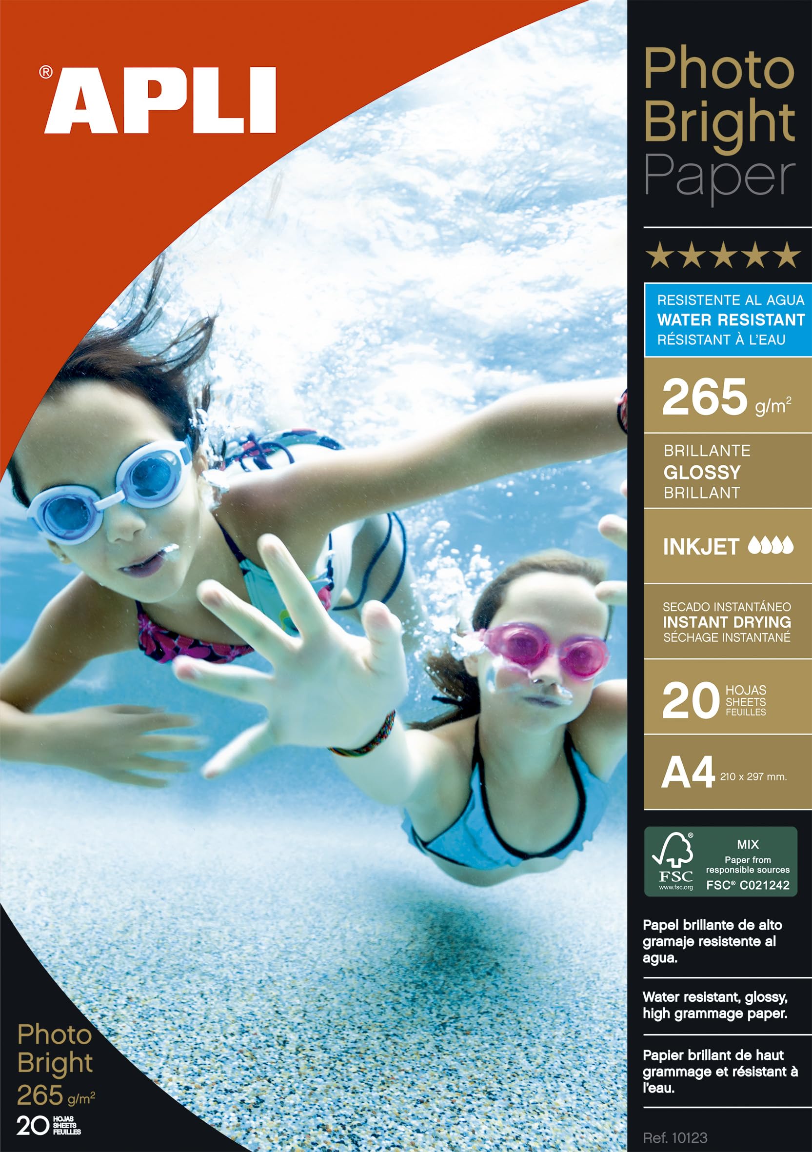 Apli 010123 Bright Photo Paper 210 x 297 mm 265 g Pack of 20