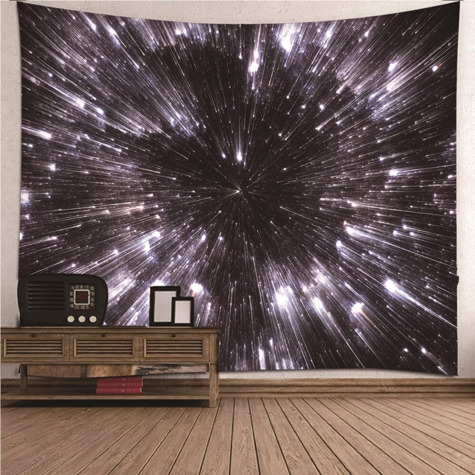 Tapiz de pared 200 x 200 cm, para exteriores, diseño de meteoritos, color negro y blanco