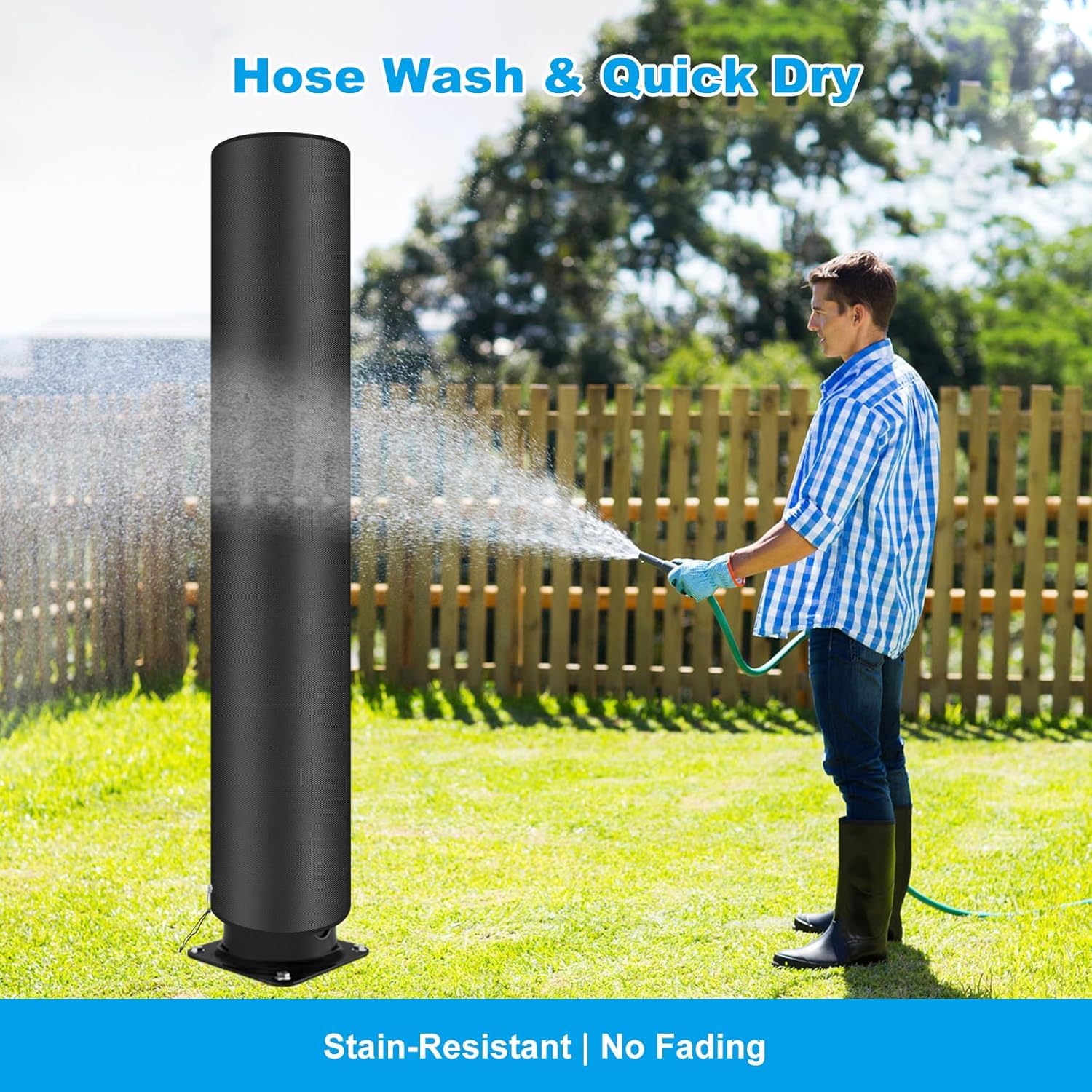 Solardusche 35 Liter, Gartendusche Solar mit Schutzhülle, 360° Regenduschkopf, Fußdusche, Mischbatterie, Gartenschlauchanschluss, Pooldusche für Garten, Pool und Terrasse, Schwarz