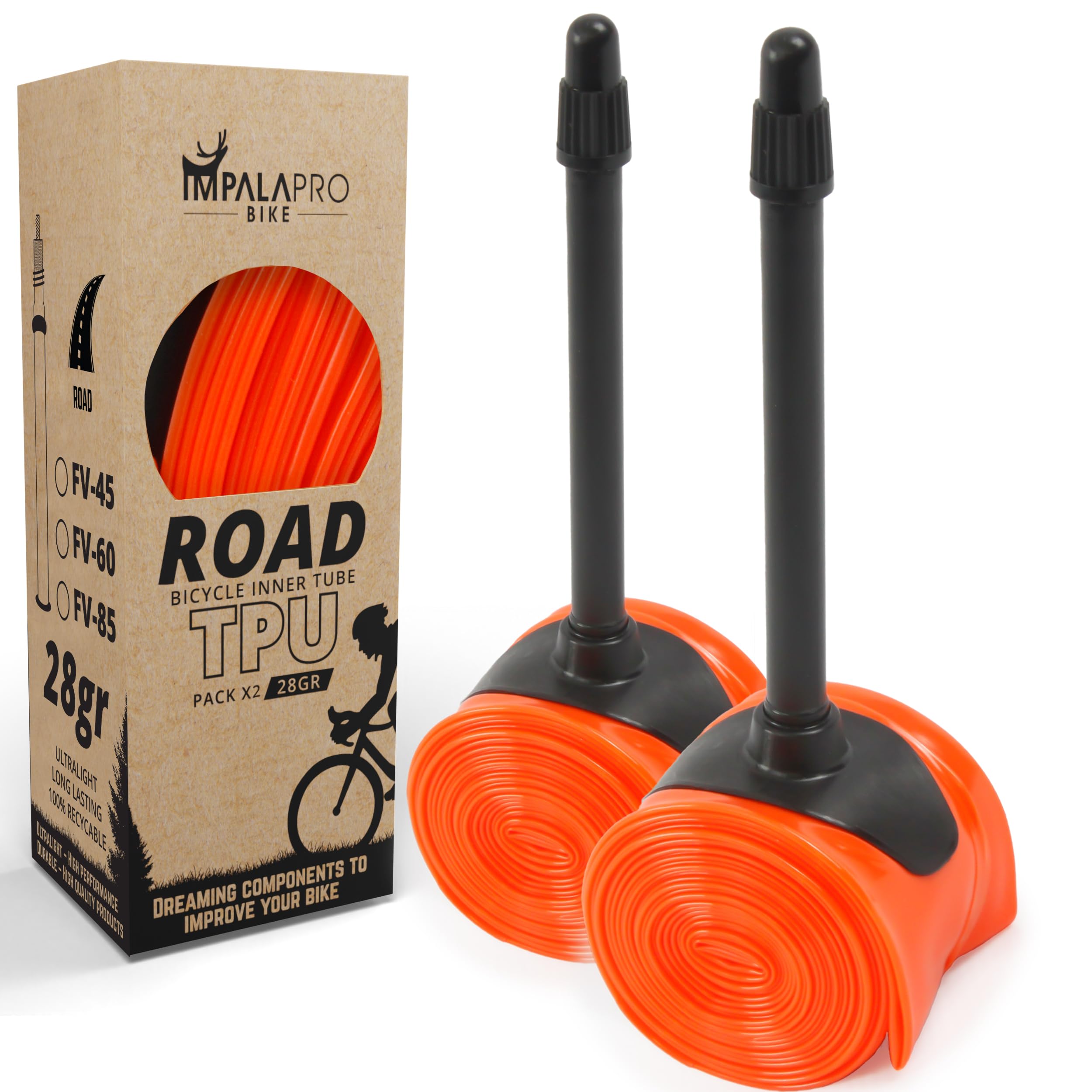 IMPALAPRO Ultralight TPU Inner Tube 700C 28g Compatible with 700x18/23/25/28/30/32C Presta Valve 45/65/85mm -TPU Road Bicycle Tire 28''