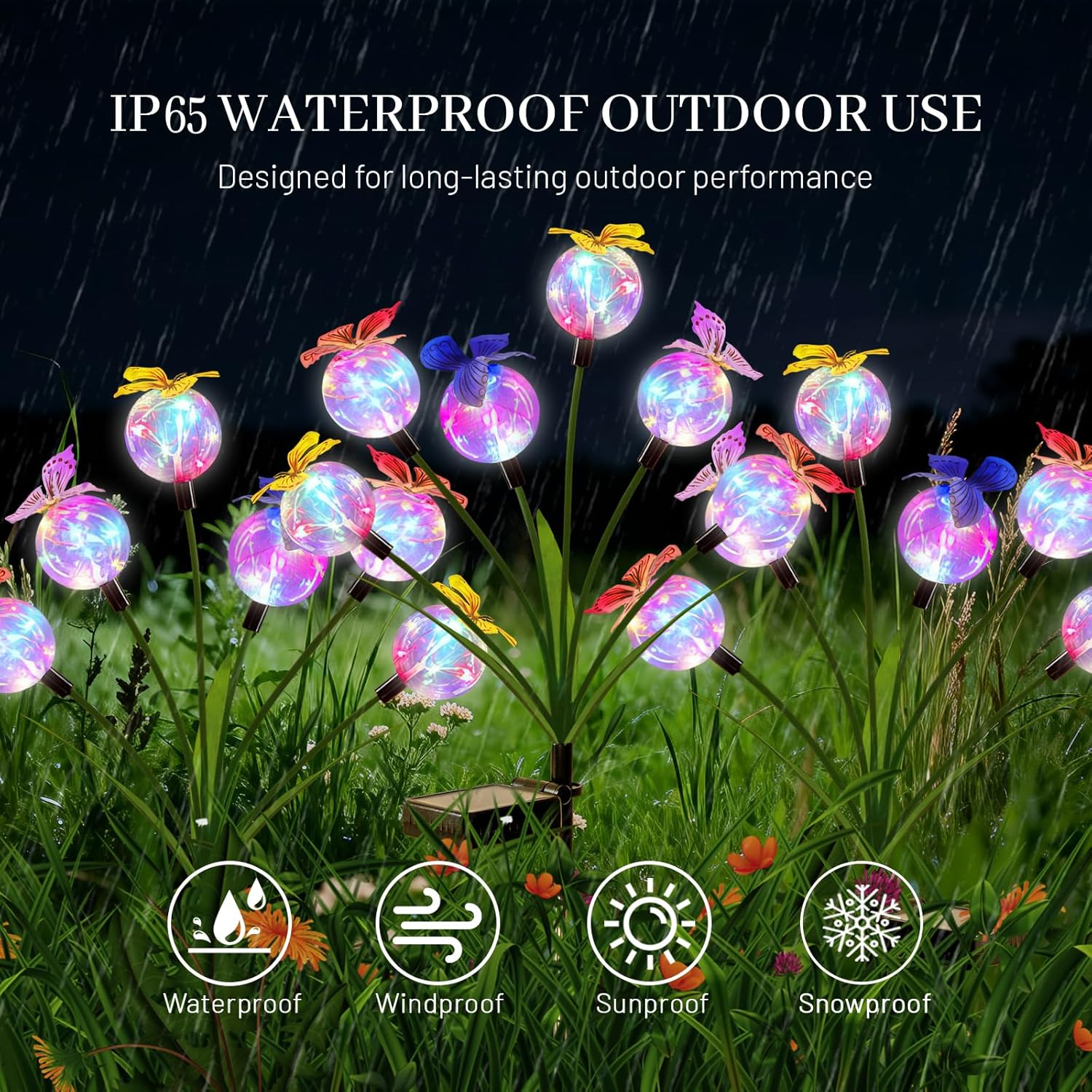 2 Pack Solar Outdoor Decorative Lights, Garden Lights Solar Powered with 12 Led Globe Lights and Butterflies, Gifts for Women Grandma, Solar Decorations for Garden Yard Lawn Ornaments (Butter Colored)