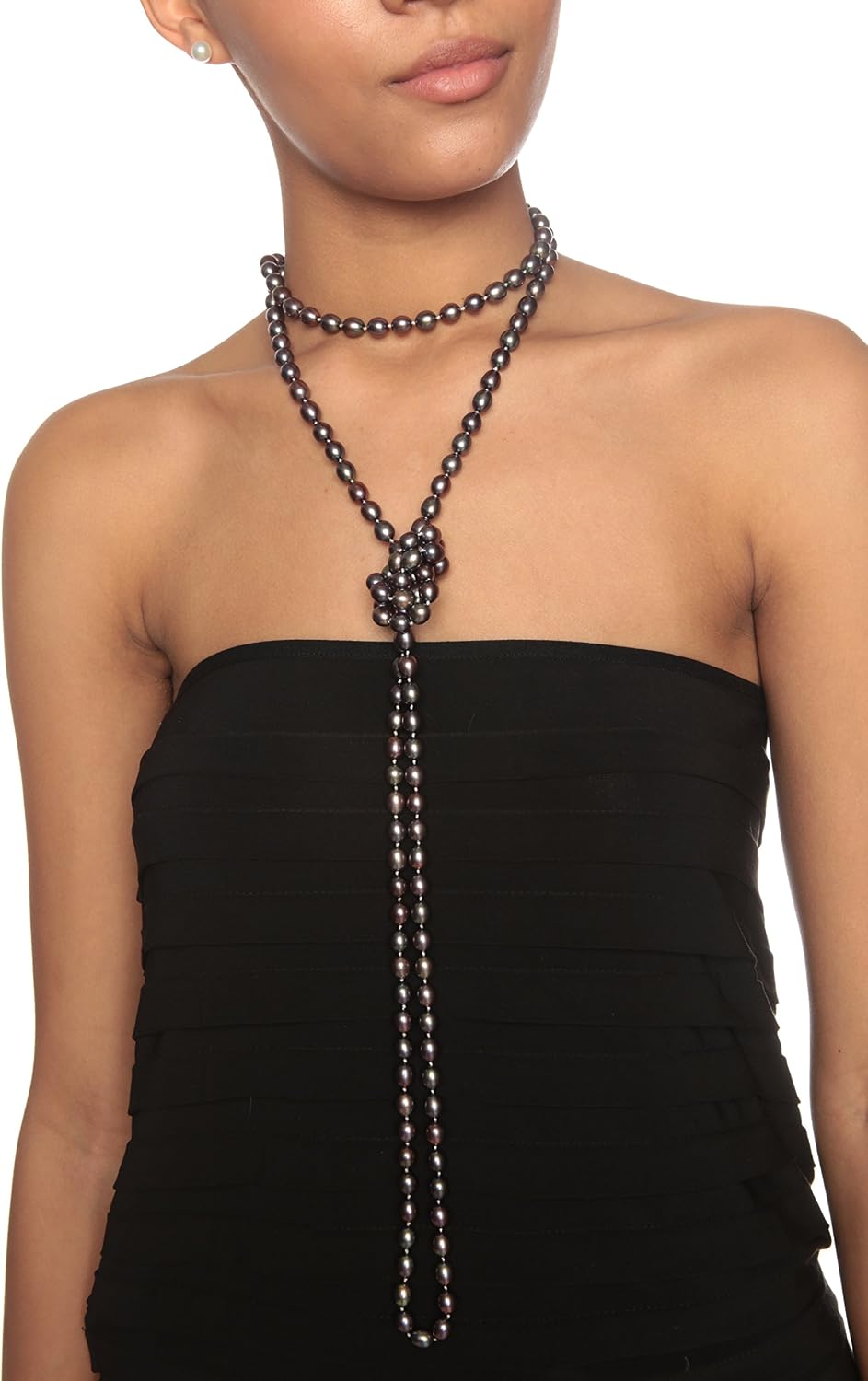 HinsonGayle AAA Handpicked 8-8.5mm Multicolor Black Oval Freshwater Cultured Pearl Rope Necklace 65 inch