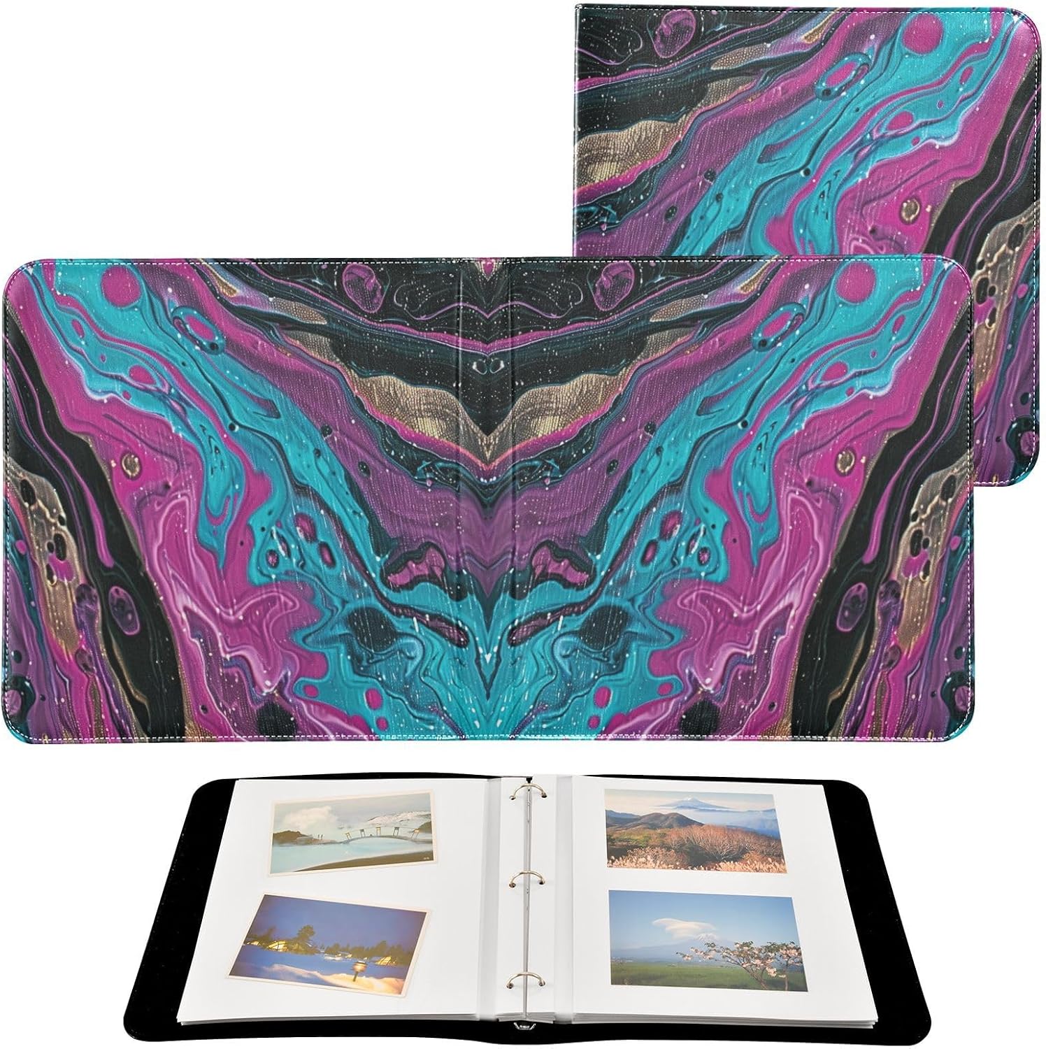 Large Photo Album, Abstract Art Liquid Ink Personalized Leather Cover Photo Book for 4x6 5x7 6x8 Pictures, Photo Albums for Family, Baby, Wedding