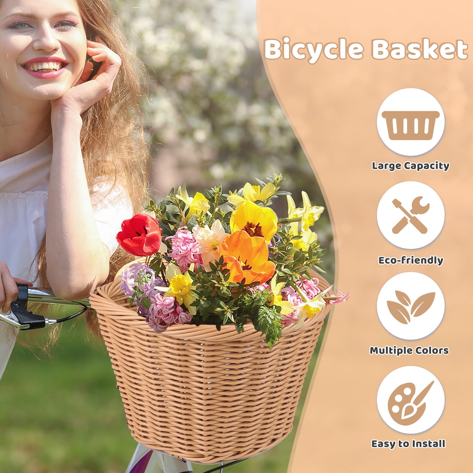 ZUKKA Woven Bike Basket Elegant Semicircle Korb für Erwachsene Fahrräder Frontlenker mit verstellbaren Lederriemen Wasserdicht Lagerung Fahrradkorb- 11.02 x 9.25 x 7.68 Zoll,Multi-Colors