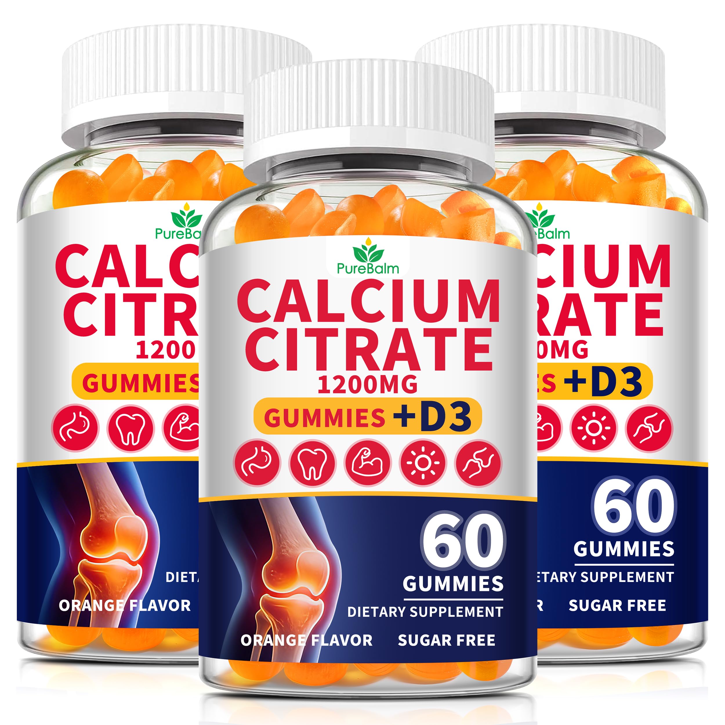 3 Pack-Calcium Citrate 1200mg with Vitamin D3 Gummies for Women & Men,Calcium Chews Supplement- Supports Bone & Teeth Health,Easy Absorption,Sugar Free,Vegan,Orange Flavor,90 Day Supply Orange 60 Count (Pack of 3)