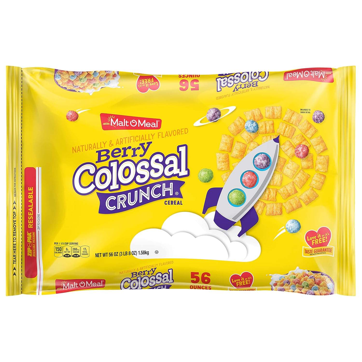 Malt-O-Meal Breakfast Cereal Value Bag, Berry Colossal Crunch, 4 Count, 56 Ounce Bags, (6737)