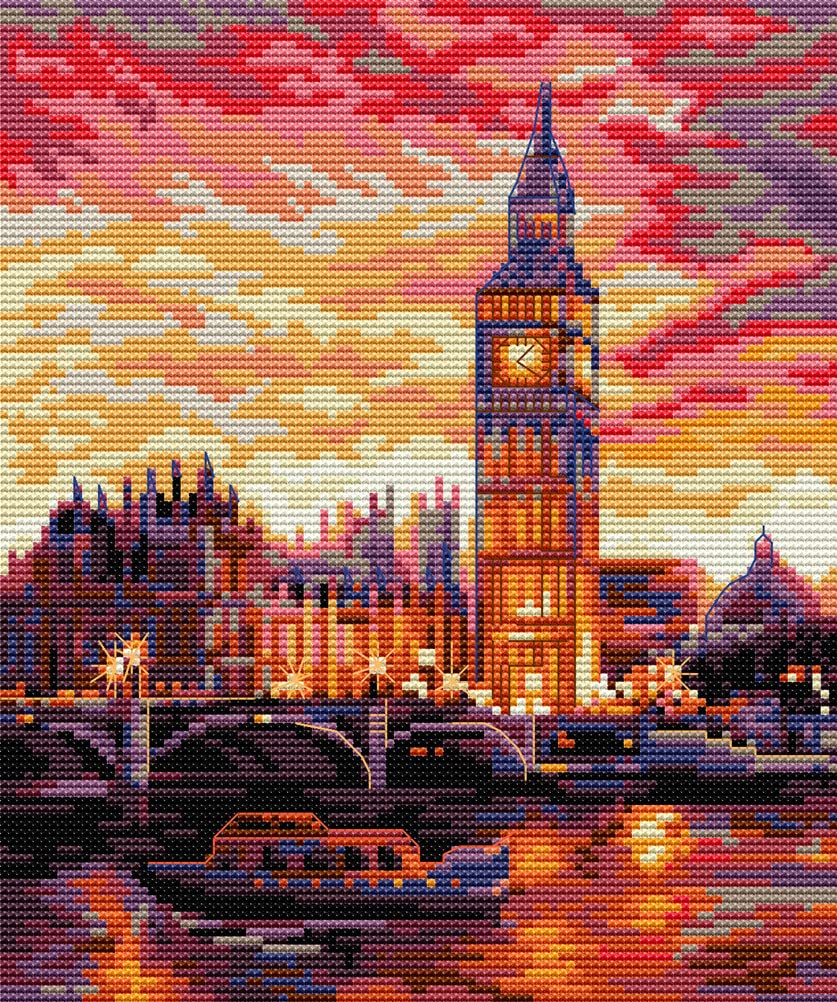 Awesocrafts Big Ben Cross Stitch Stamped Kits London Clock Tower Easy Patterns Cross Stitching Embroidery Needlework Kit Supplies (Big Ben)