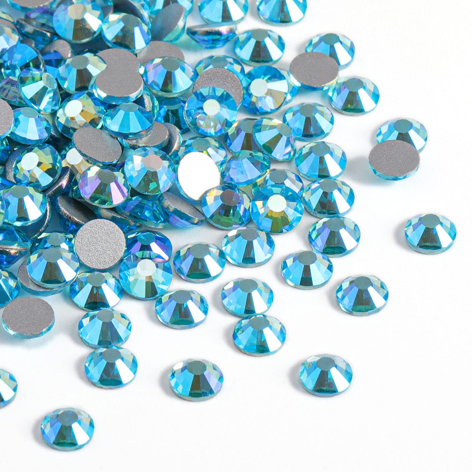 Beadsland 2880pcs Flat Back Crystal Rhinestones Round Gems for Nail Art and Craft Glue Fix, Aquamarine AB, SS16,3.8-4.0mm