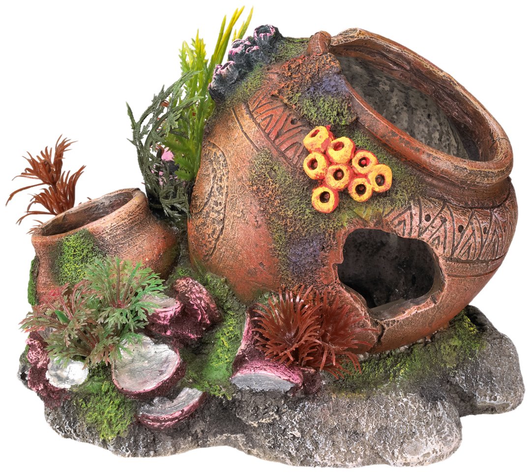 Aqua Ornaments 'Jug With Mussels' Aquarium Decoration with Plants 17.5 x 13.2 x 13 cm