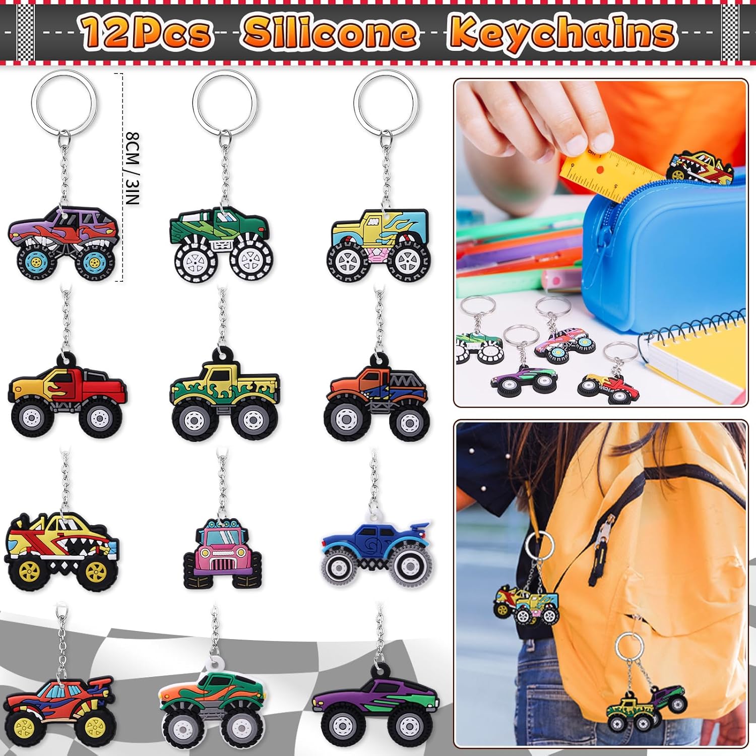 Monster Truck Party Favors Birthday Supplies for Boys Kids, Drawstring Bag Silicone Bracelet Keychain Tattoo Sticker Pinata Goodie Bag Stuffers Monster Truck Birthday Party Supplies Decor - Image 4