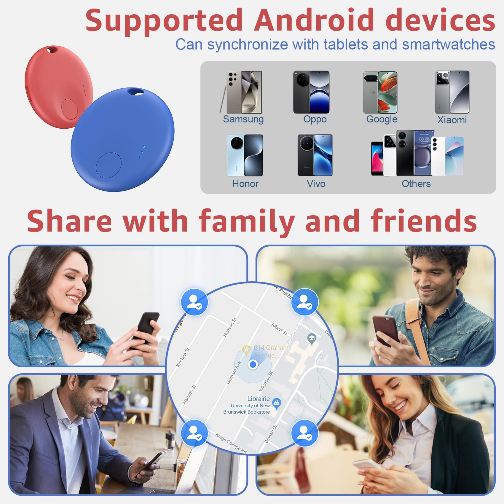 Airtag Android, 4 PCS Smart Tracker Tag GPS Localizzatore Chiavi Compatibile con Trova Dispositivo(Solo Android), Bluetooth Tracker Compatibile per Portafogli,Chiavi,Zaini, Animale