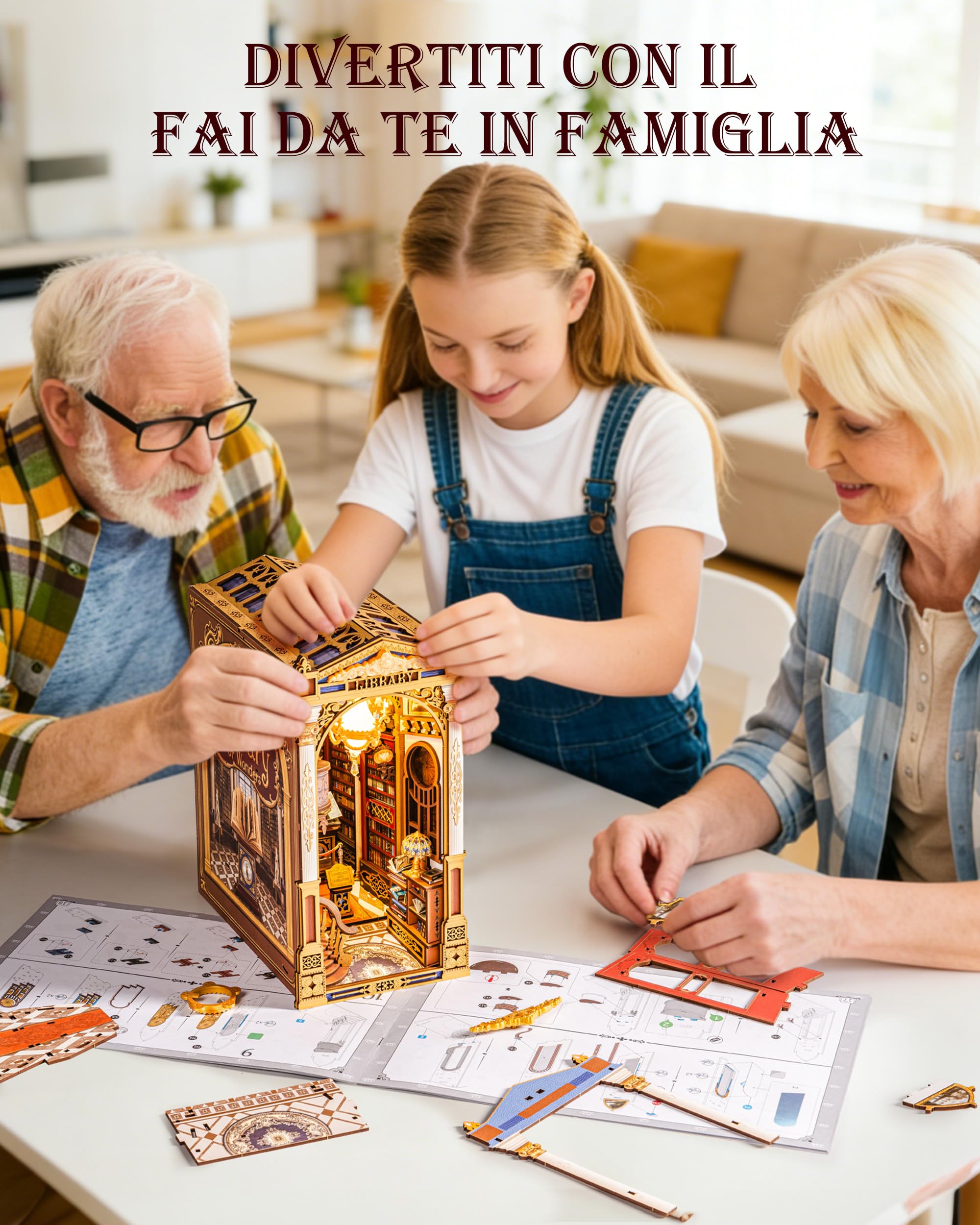 Rolife Book Nook Kit Miniature da Costruire DIY Booknook Libreria Delle Meraviglie 3d Puzzle Legno con Luci Decorazione Libreria Casa Modellismo da Costruire Adulti Diorama Modellismo