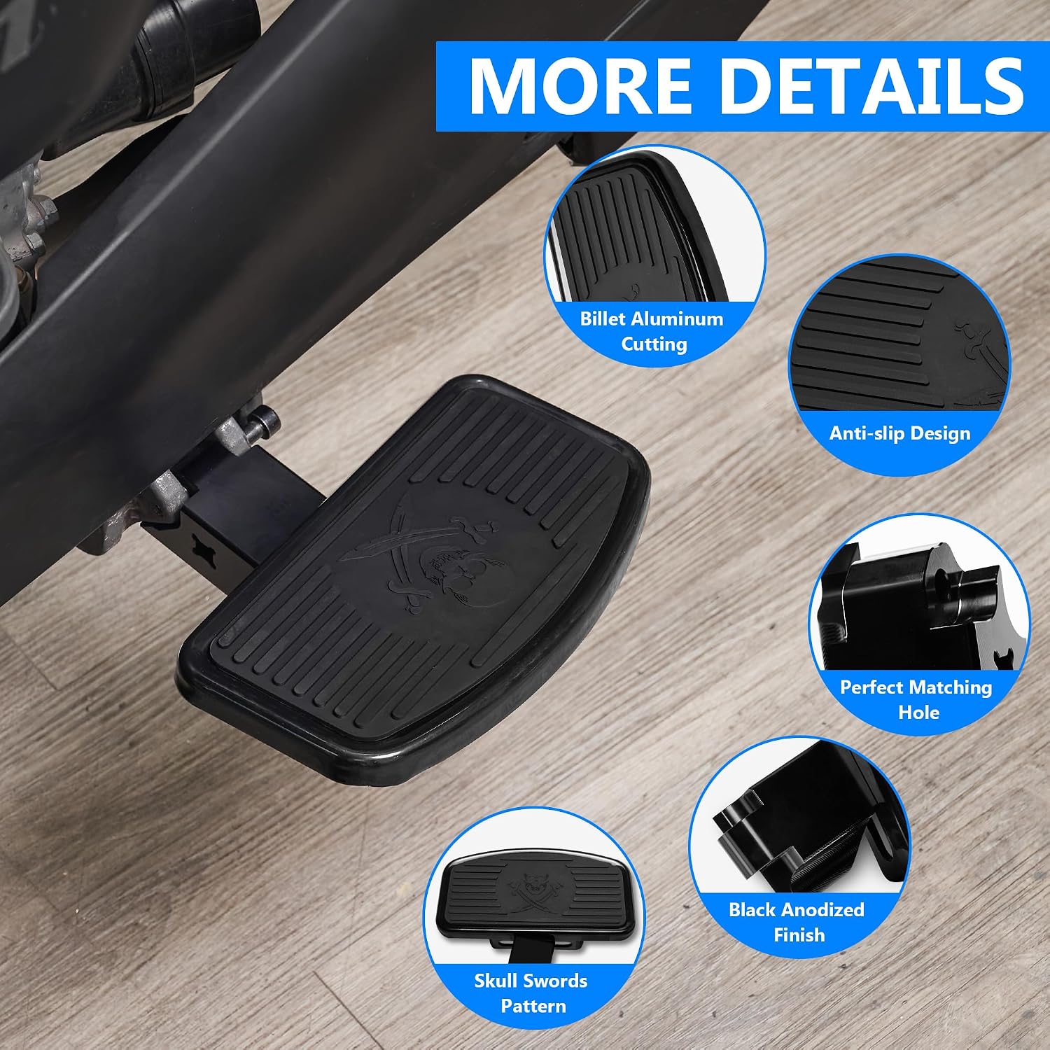 Adjustable D-Shaped Driver Footboards, Front Rider Foot Rest Floorboards for Can-Am Ryker 600 900, Rally Edition, Sport 2019+ Accessories (Black Style, Skull Swords)