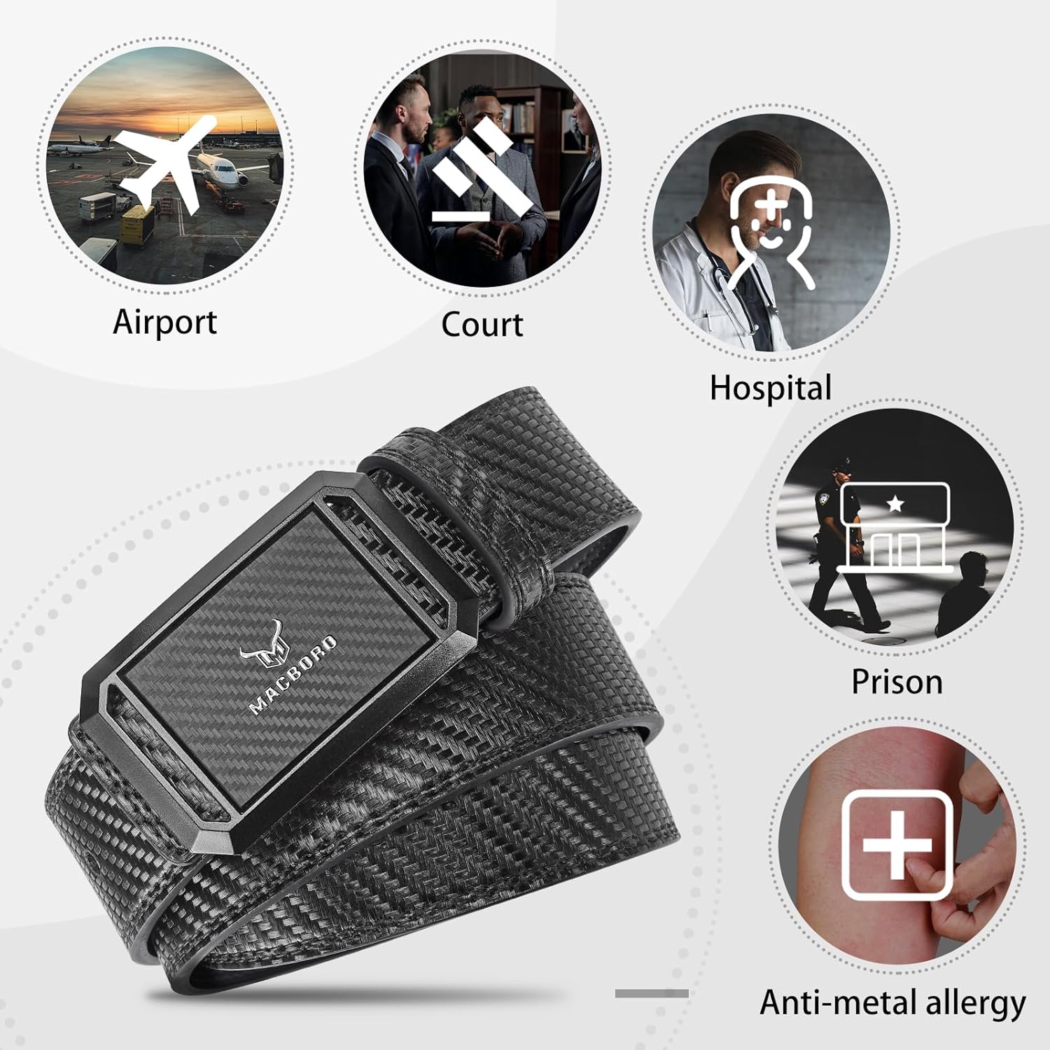 Tsa Approved Airport Security Hypoallergenic Plastic Non Metal Nickel Free Mechanic No Scratch Leather Belt 1.5" - Image 6