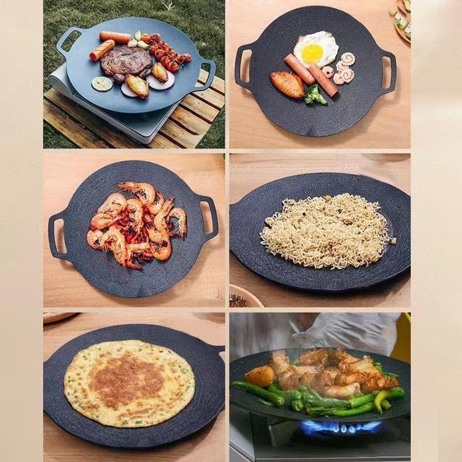 Padella Barbecue Coreana Strumenti Da Cottura BBQ Portatili, Spazzola, | Padella In Ghisa Con Rivestimento Antiaderente Pennello Guanti Pinze Per Induzione, Fornello, Bistecca, Pesce