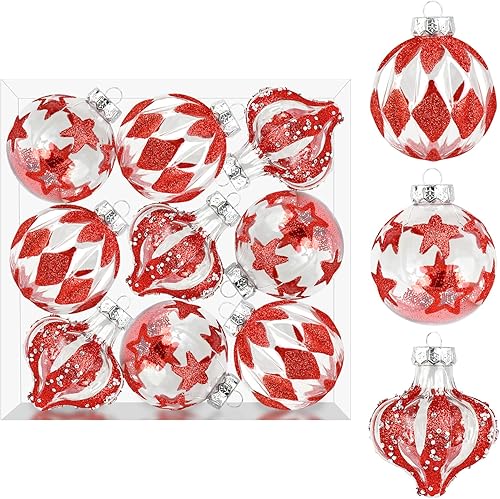 Mupera Adornos de bolas de Navidad  Juego de 9 bolas colgantes inastillables para decoración de árbol de Navidad, 3.14 pulgadas, rellenables, 3