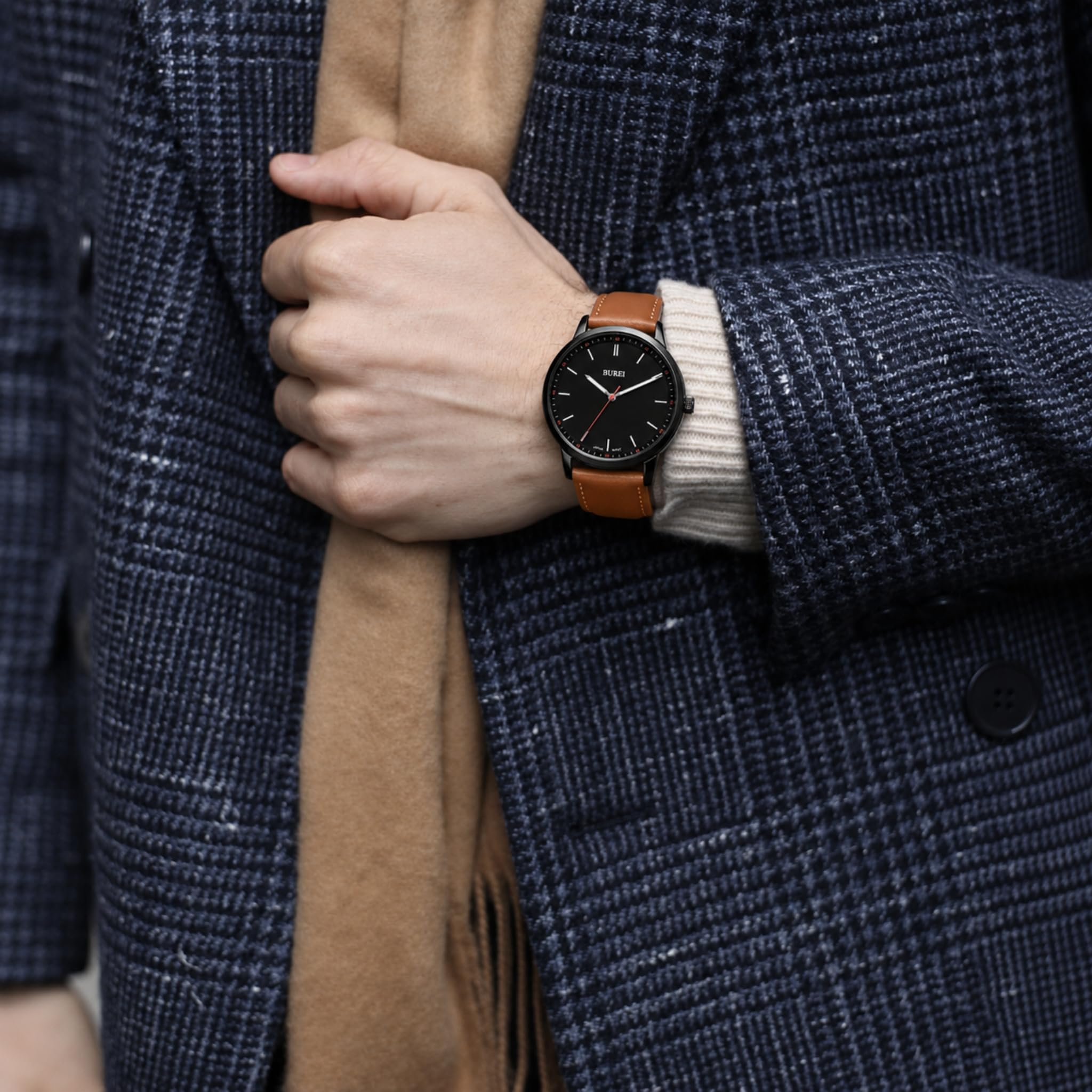 BUREI Orologio da uomo alla moda, minimalista, in pelle, classico, analogico, al quarzo, impermeabile, regalo per uomo