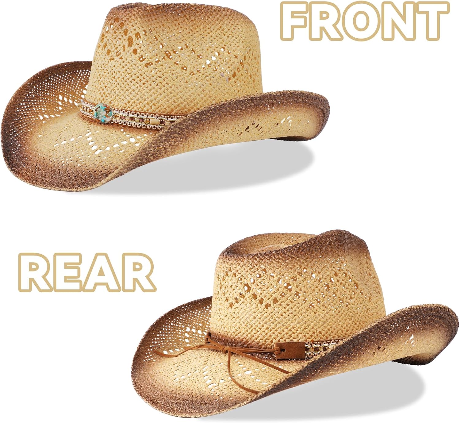 Cowboy Hat,Cowgirl Hat,Cowboy Hats for Women/Mens/Straw Wide with Shapeable Brim Western Cowboy Hat for Womens - Image 4