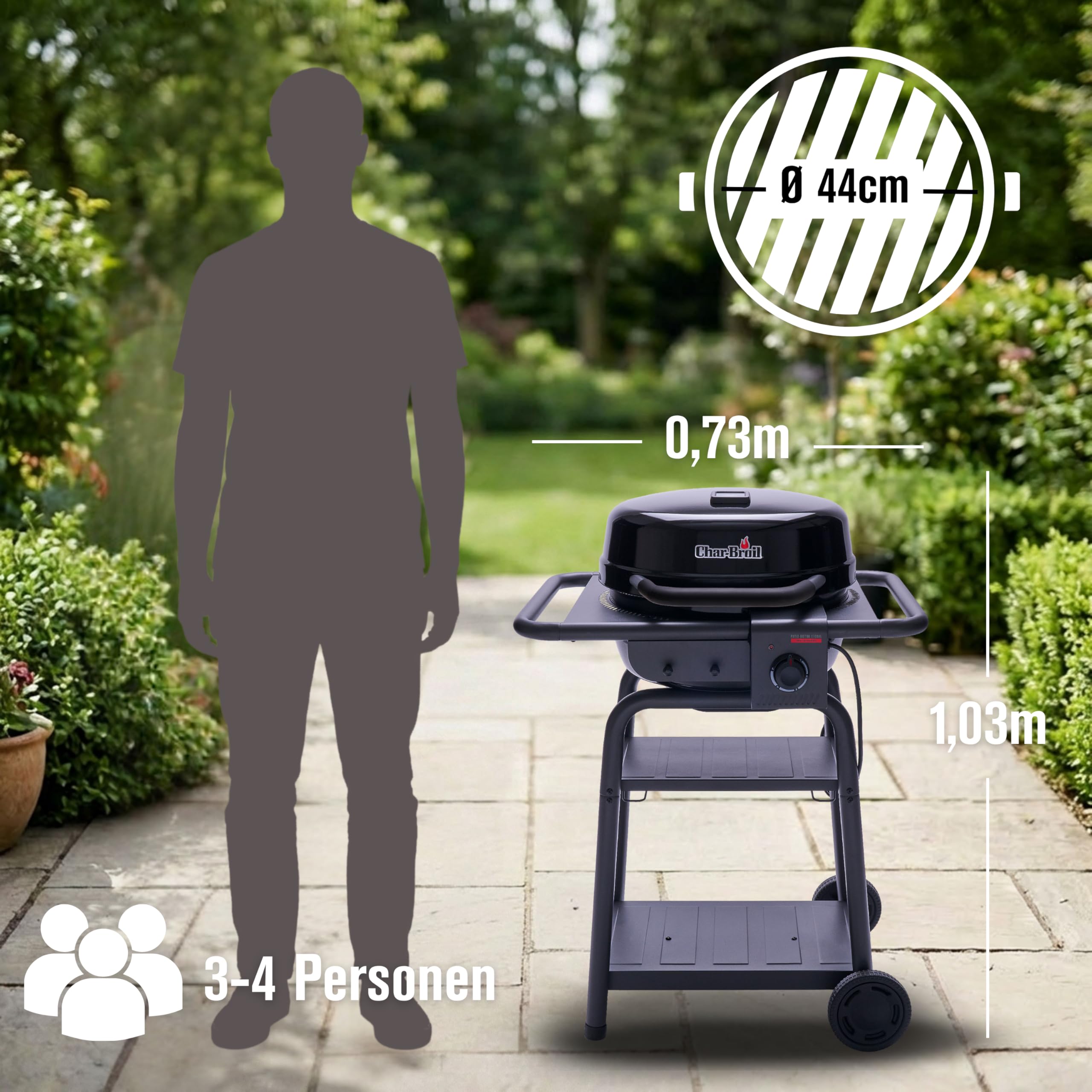 Char-Broil Elektrogrill Patio Bistro E2Coal | Hybrid Holzkohle-Modus, TRU-Infrared, bis 370 °C