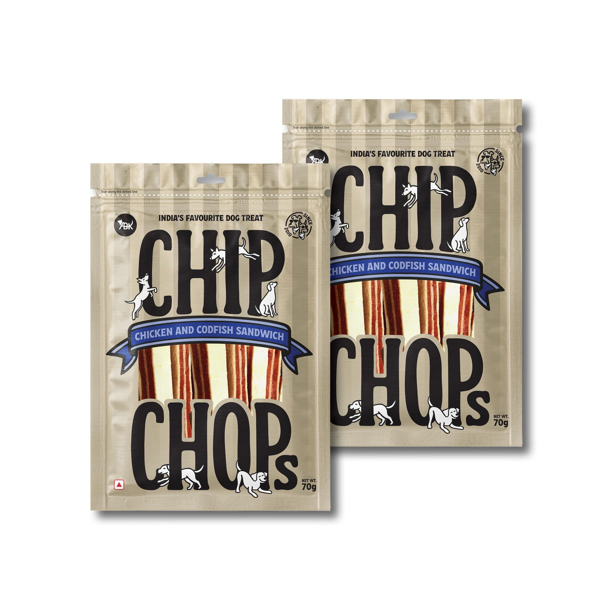 Chip Chops Chicken & Codfish Dog Treat, Easily Digestible, Healthy Dog Treat, Perfect for Snacks, Suitable for All Dog Breeds, (Pack of 2) Each 70g