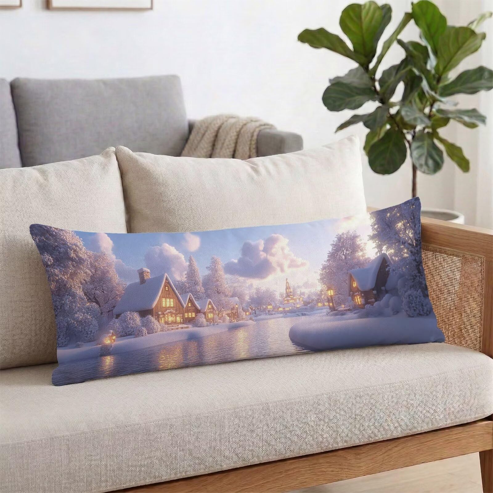 Poszewka na poduszkę 180 cm, krajobraz, poszewka na poduszkę 180 x 60 cm, zima, długa poduszka ciążowa luksusowa, niewidoczny zamek błyskawiczny, wygodna aksamitna poszewka na poduszkę do dekoracji