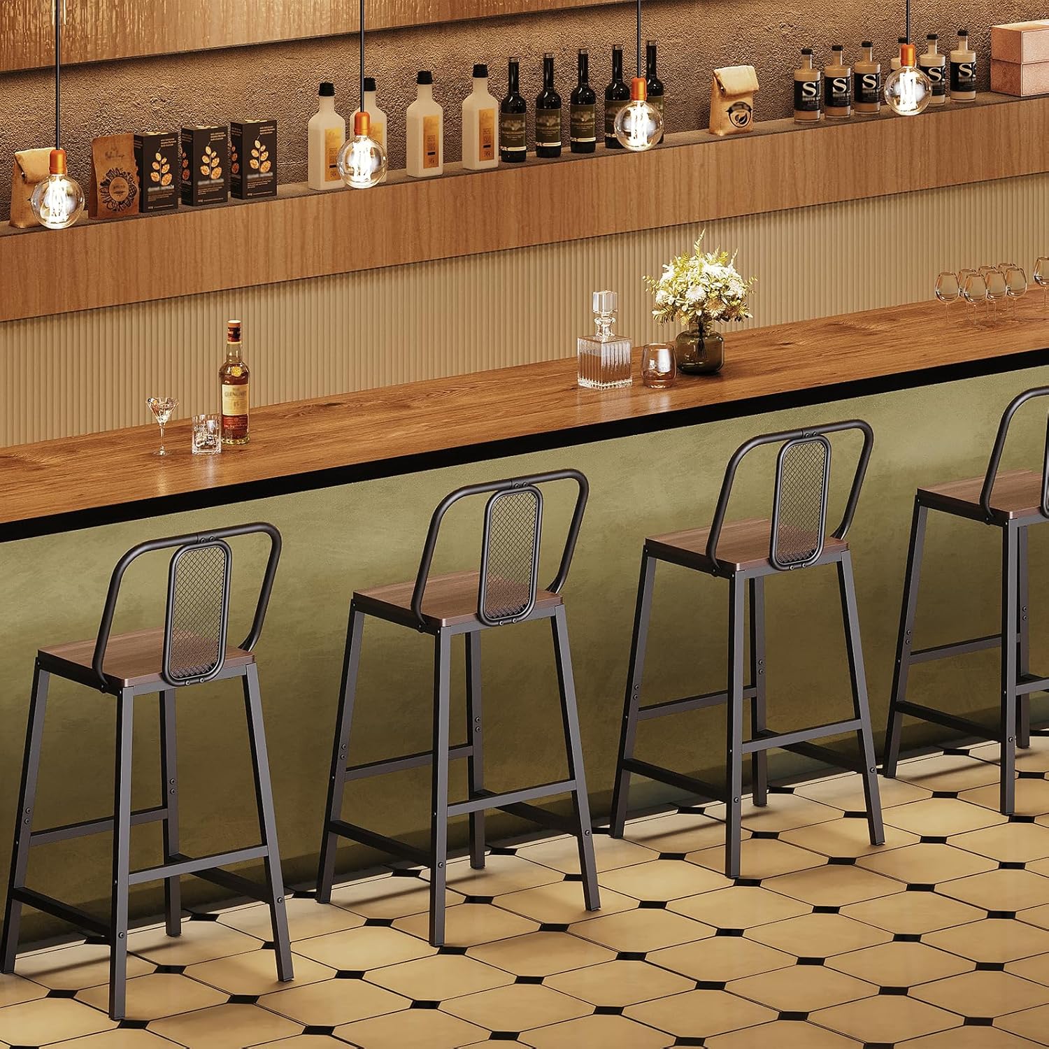 Bar Stools, Set of 2 Bar Chairs, Counter Bar Stools with