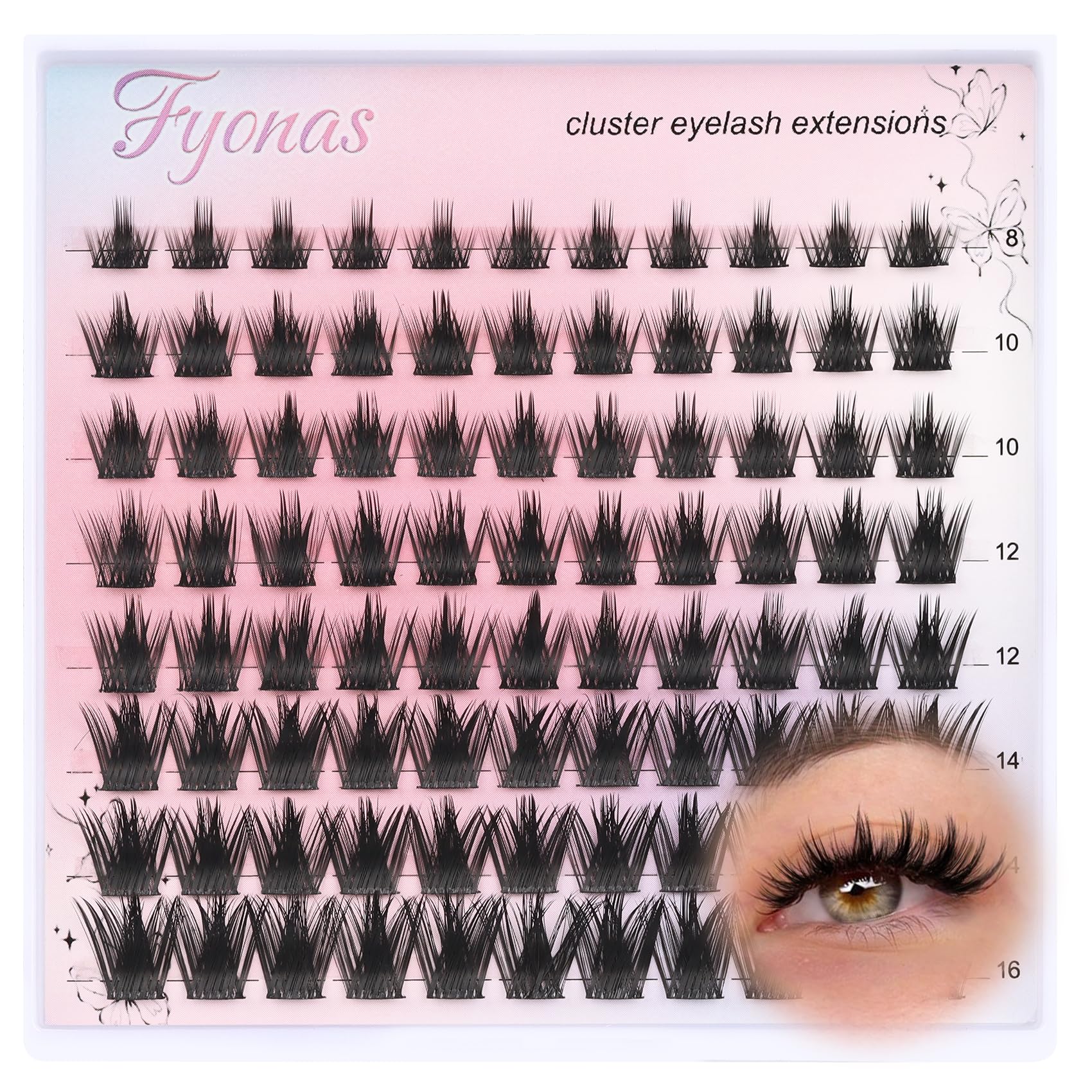 Photo 1 of Fyonas Lash Clusters Manga Eyelash Clusters 88Pcs D Curl Cluster Eyelash Extensions Natural Look 8-16mm Volume Individual Lahes Spiky Lashes Clusters Fairy Look (Sunrise)