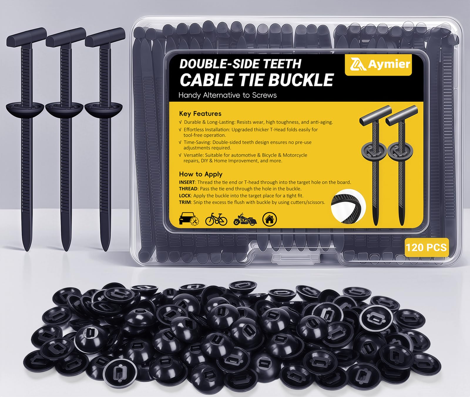 Amazon.com: Aymier 120 Pcs Nylon Universal Cable Tie Buckle with