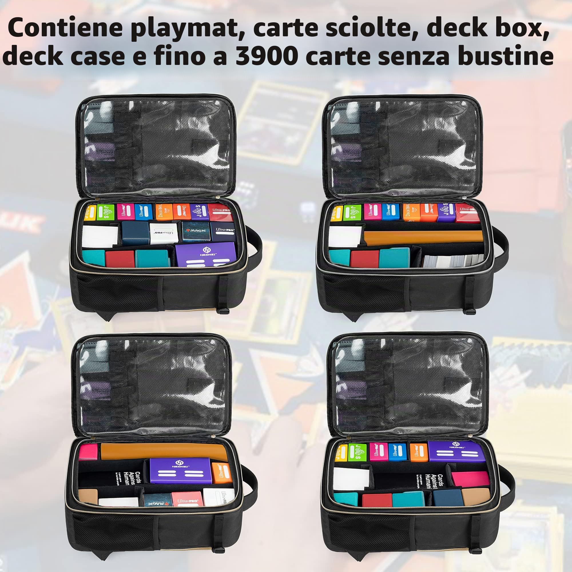 Trunab Zaino per 3900 Carte Senza Bustine Protettive, Custodia per Carte da Gioco con Divisori Regolabili Compatibile con Cards Against Humanity, Playmats, Deck Boxes (Versione Migliorata)