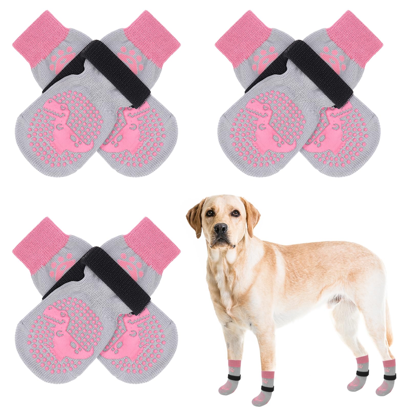 SCENEREAL 6Pcs Anti Slip Dog Socks to Prevent Licking Paws for Hot/Cold Pavement, Dog Grippy Socks for Hardwood Floors, Dog Shoes for Boots & Paw