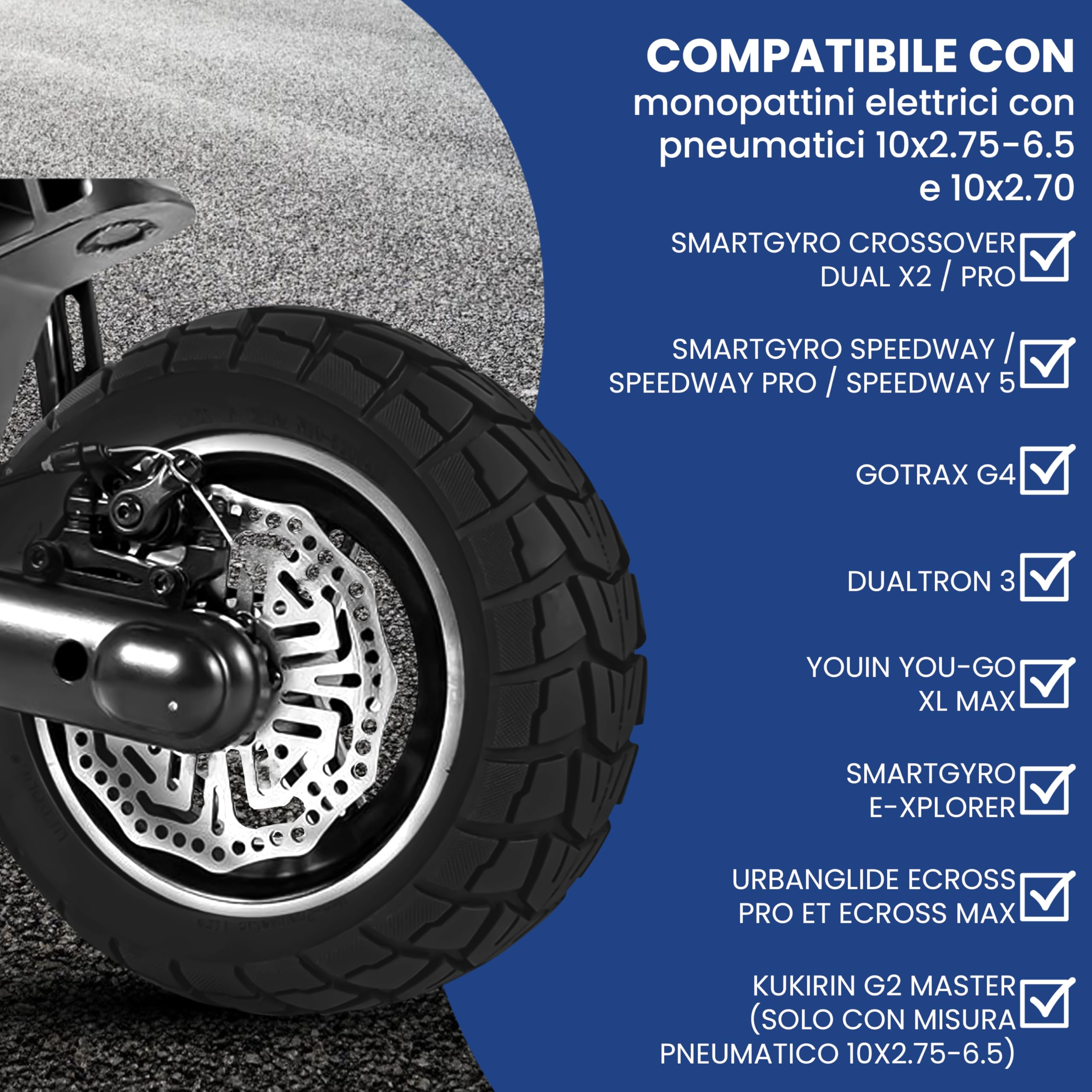 ANSENI Ruote Monopattino Elettrico 10x2.75,Gomme Antiforatura per Scooter Elettrico Smartgyro Speedway/Speedway Pro, Speedway 5,Rockway/Crossover, Dualtron 3,UrbanGlide E-CROSS PRO (1 unità)