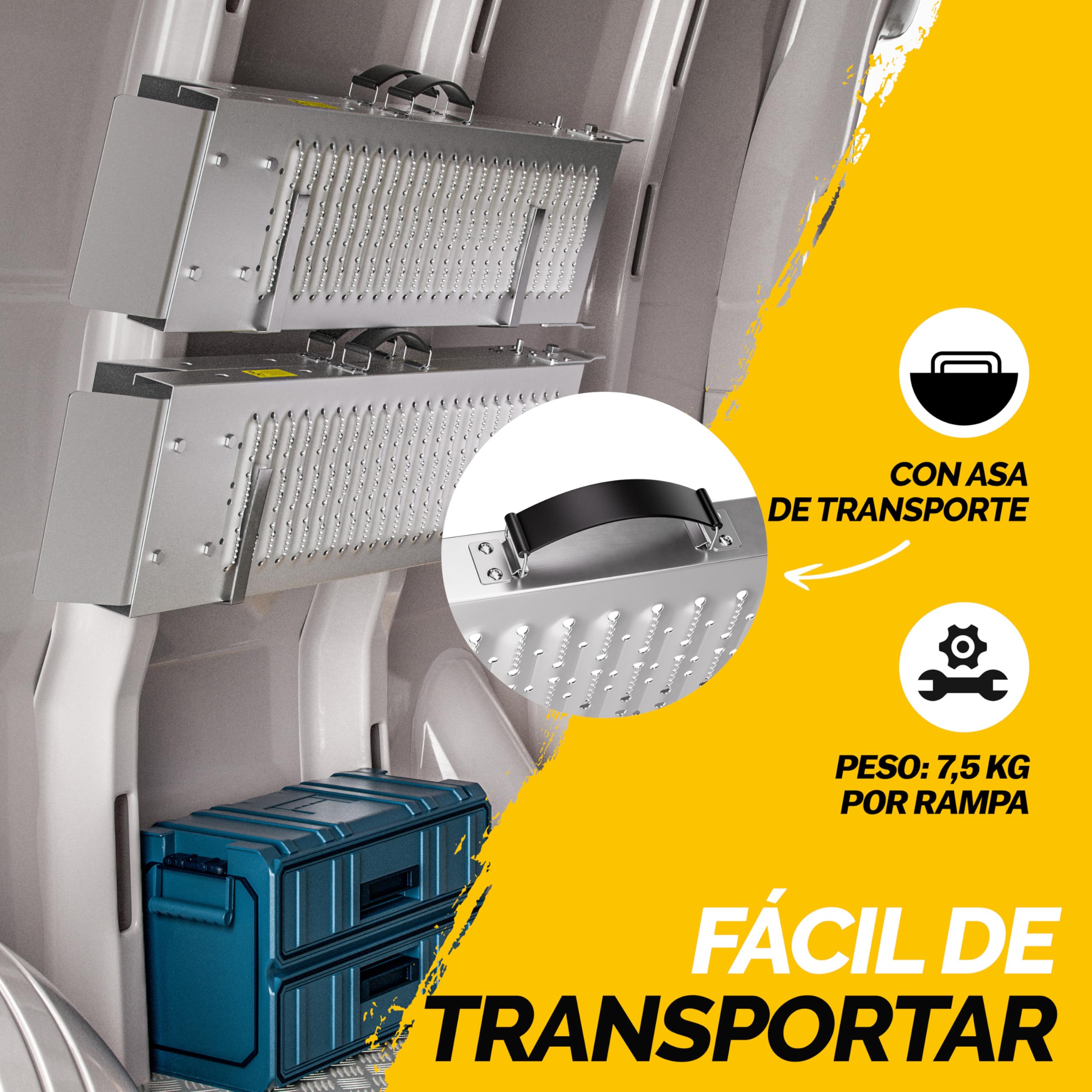 MONZANA® 2X Rampas para Coches Plegables 175cm Acero Galvanizado Carga Total 400kg Vehículos Motos Sillas de Ruedas Rieles Mecanismo Bloqueo Antideslizante Asas Remolque Furgoneta Quads Carretillas