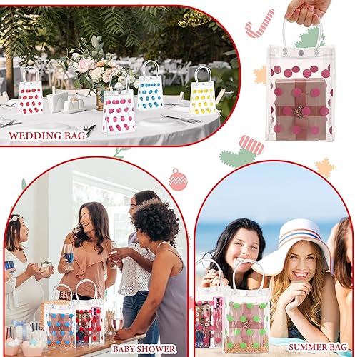 Miniatura 7 de Silkfly 24 bolsas de regalo transparentes con asas para boda, de plástico, reutilizable, pequeña bolsa de regalo con lunares, bolsa de regalo de PVC