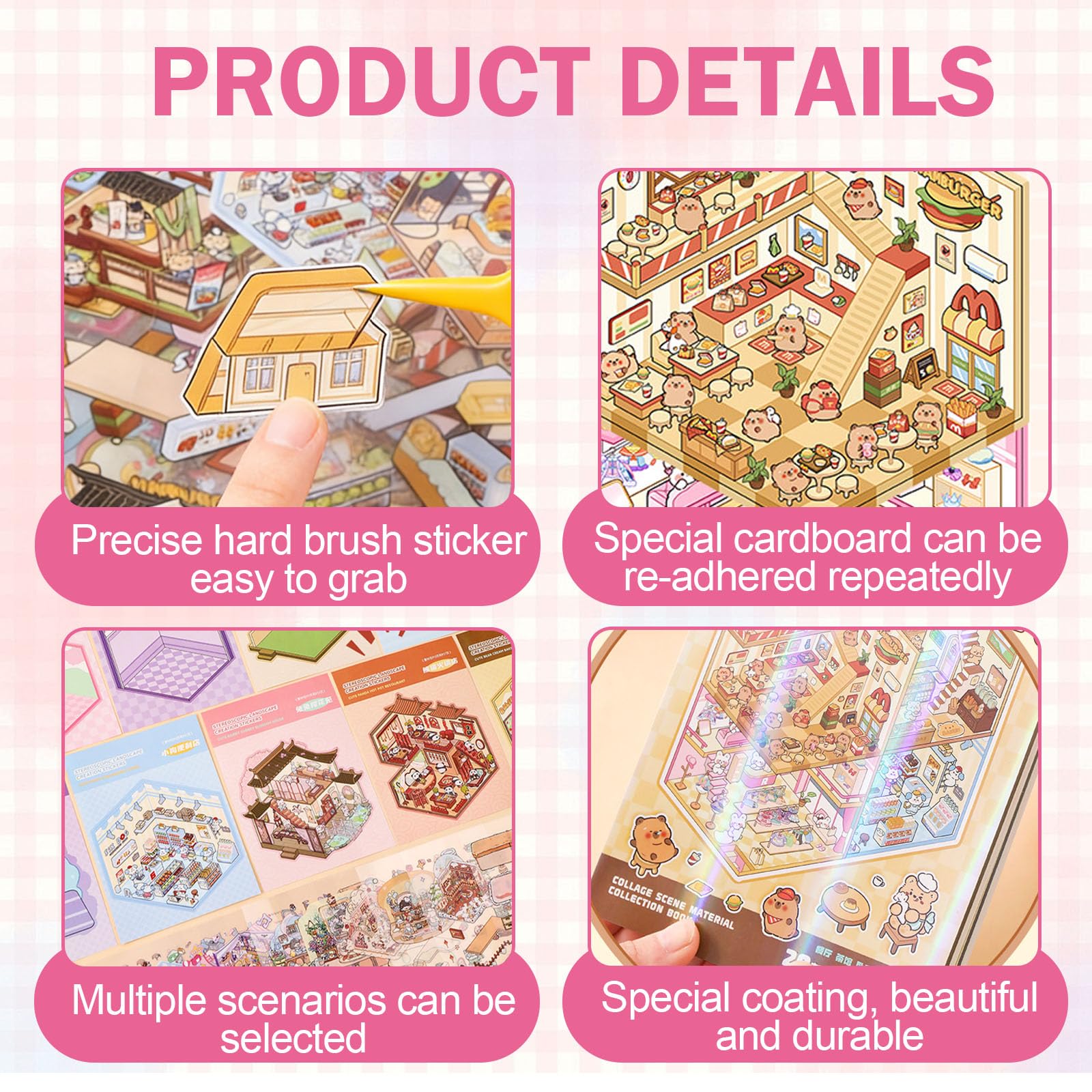 40 Sets Libro de Pegatinas 3D con Escenas DIY Scene Stickers para Stress Relief Adulto Niño Adolescente